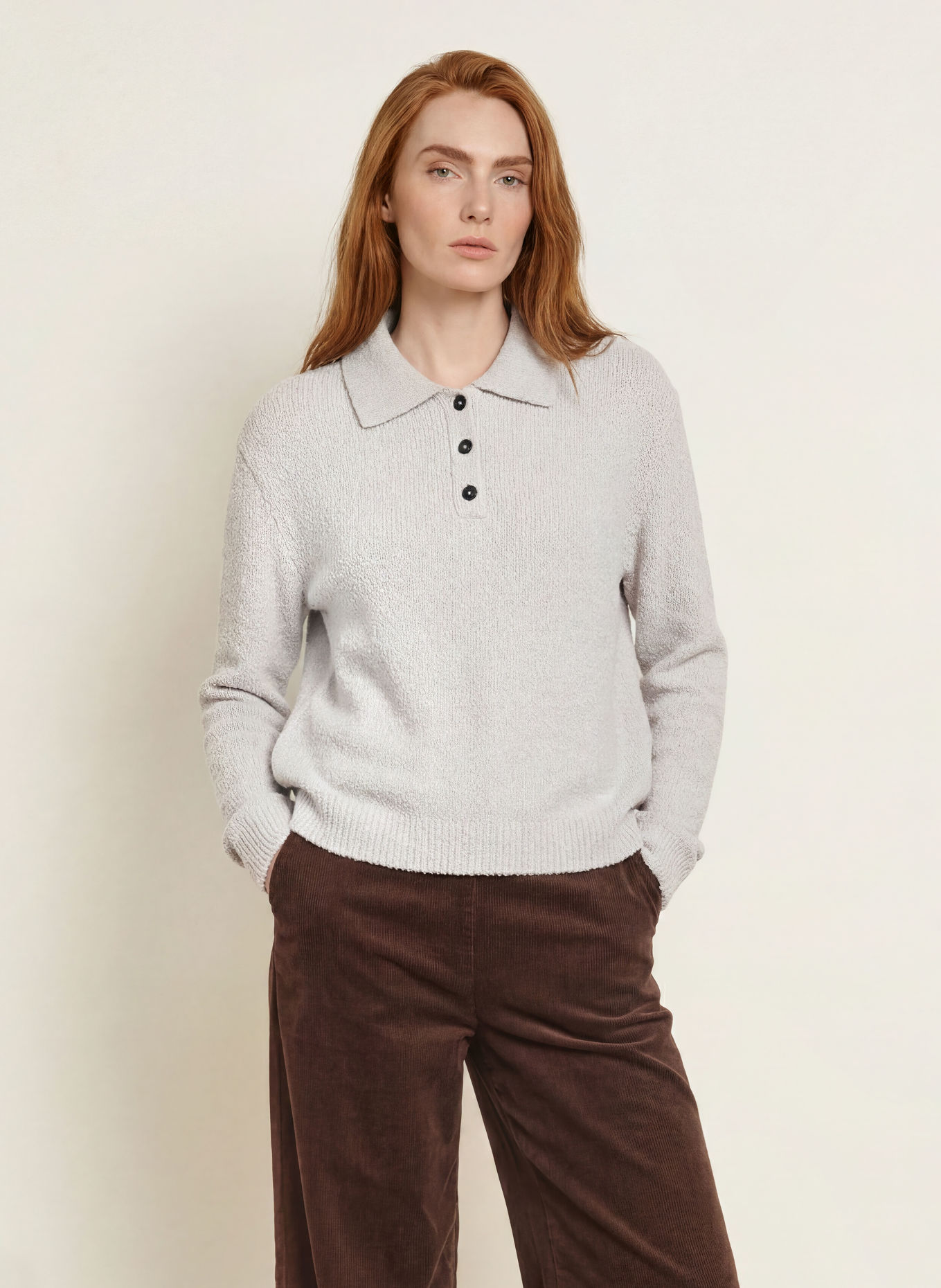 Marc O'Polo Gebreid poloshirt: CRÈME