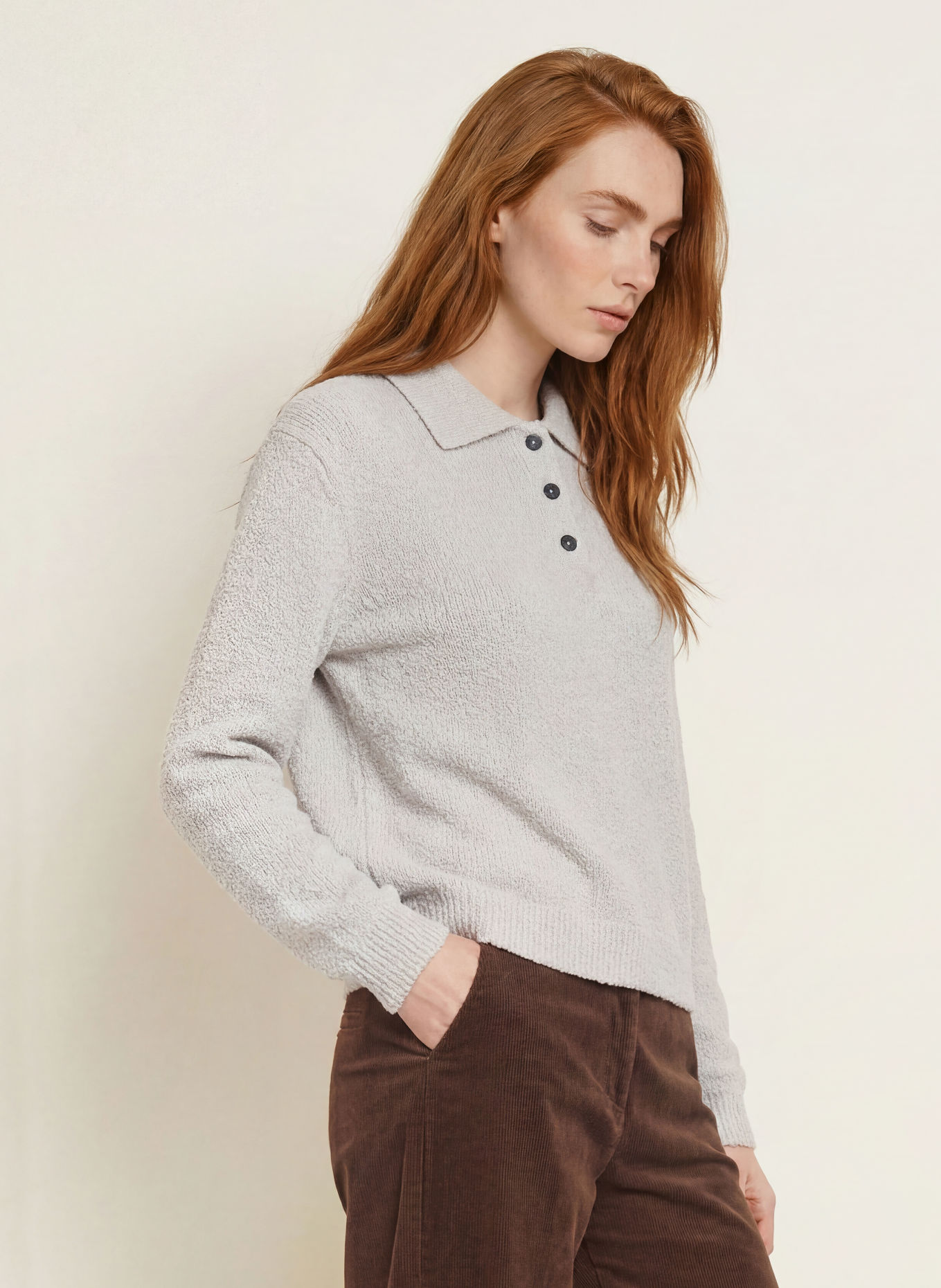 Marc O'Polo Gebreid poloshirt: CRÈME