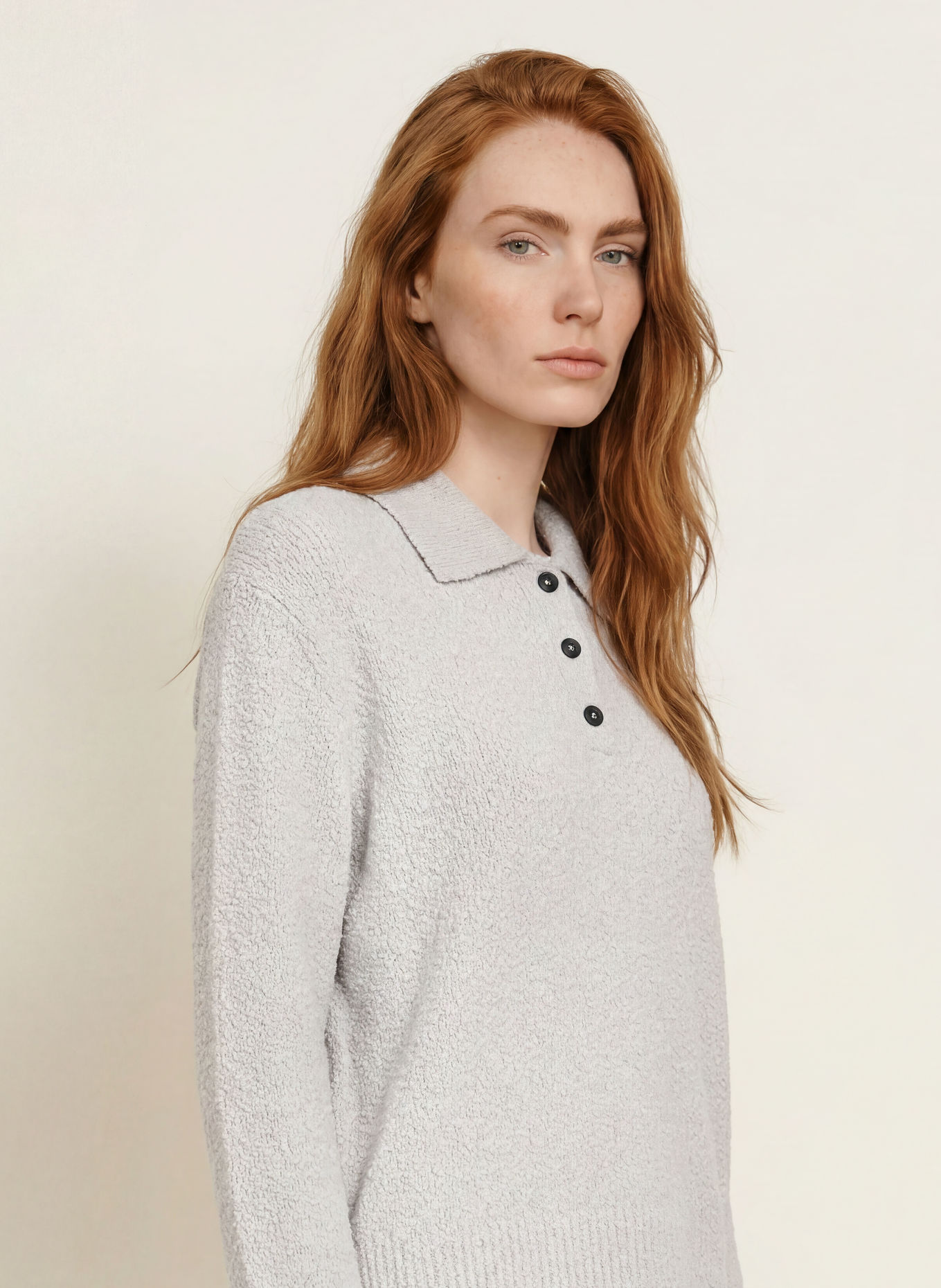 Marc O'Polo Gebreid poloshirt: CRÈME