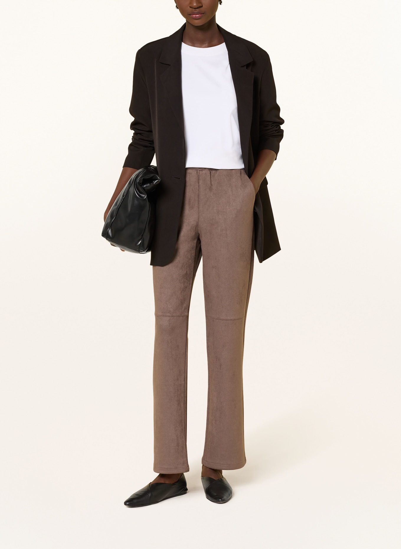 monari Broek met leerlook: TAUPE