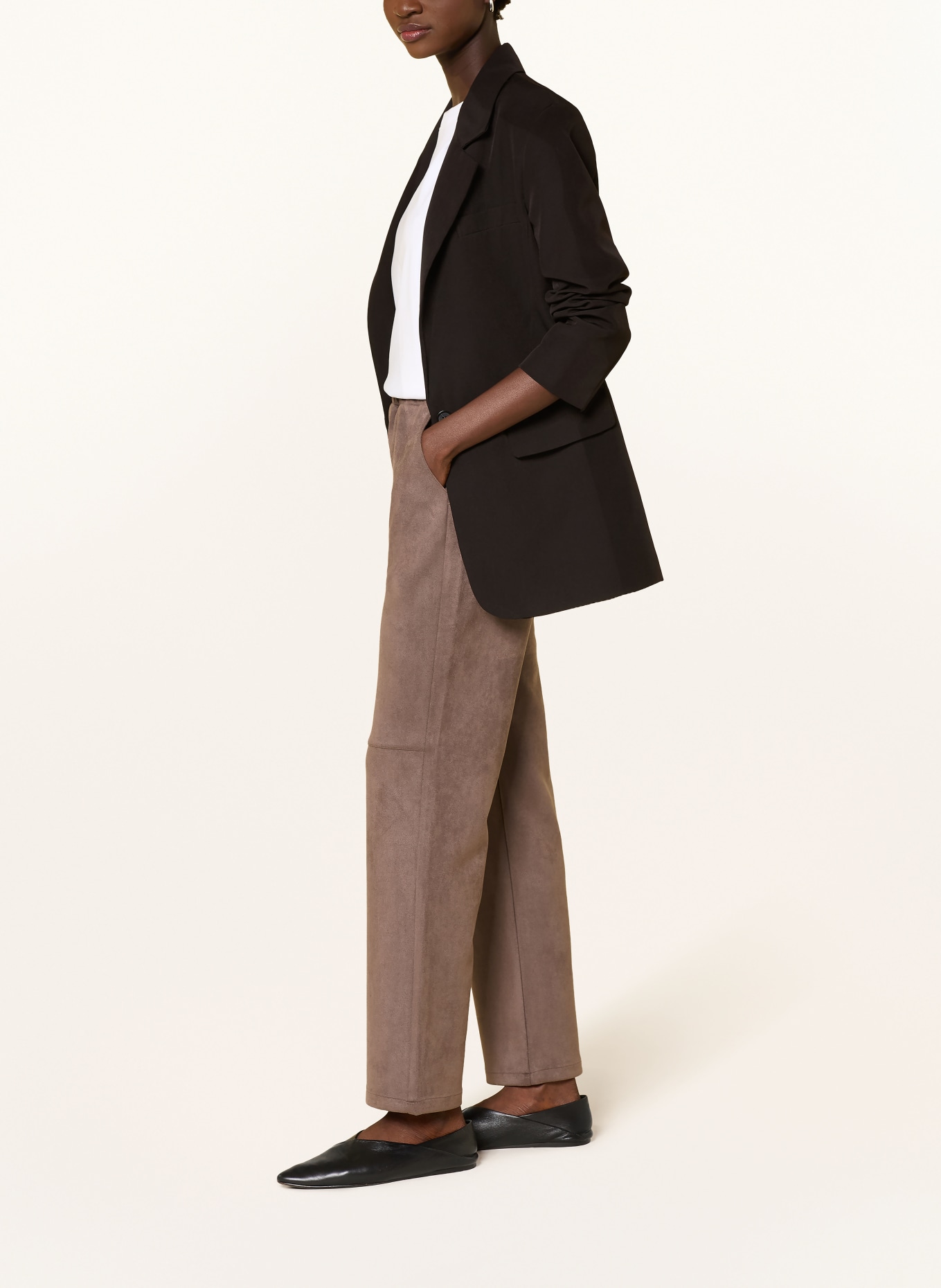 monari Broek met leerlook: TAUPE