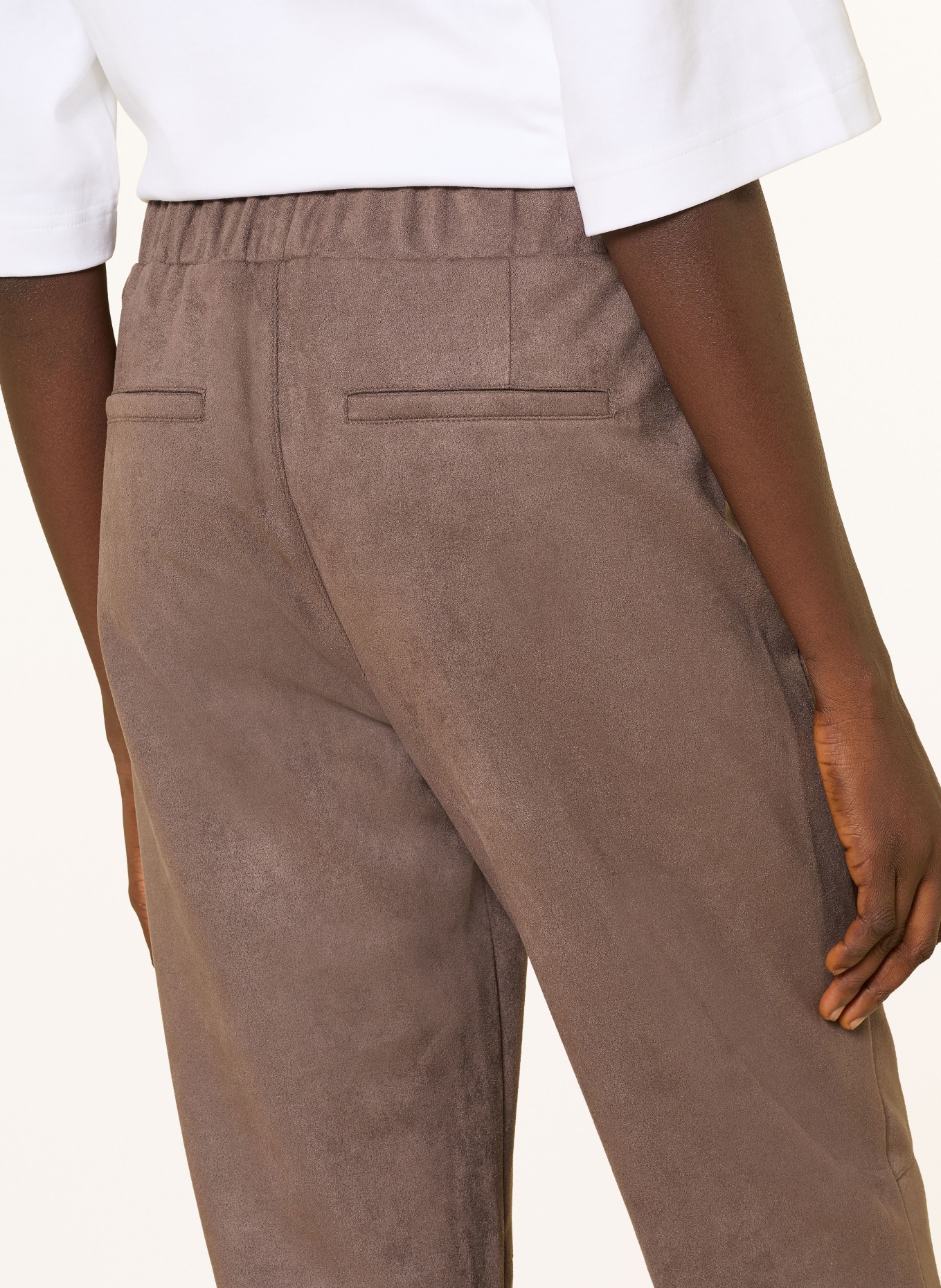 monari Broek met leerlook: TAUPE
