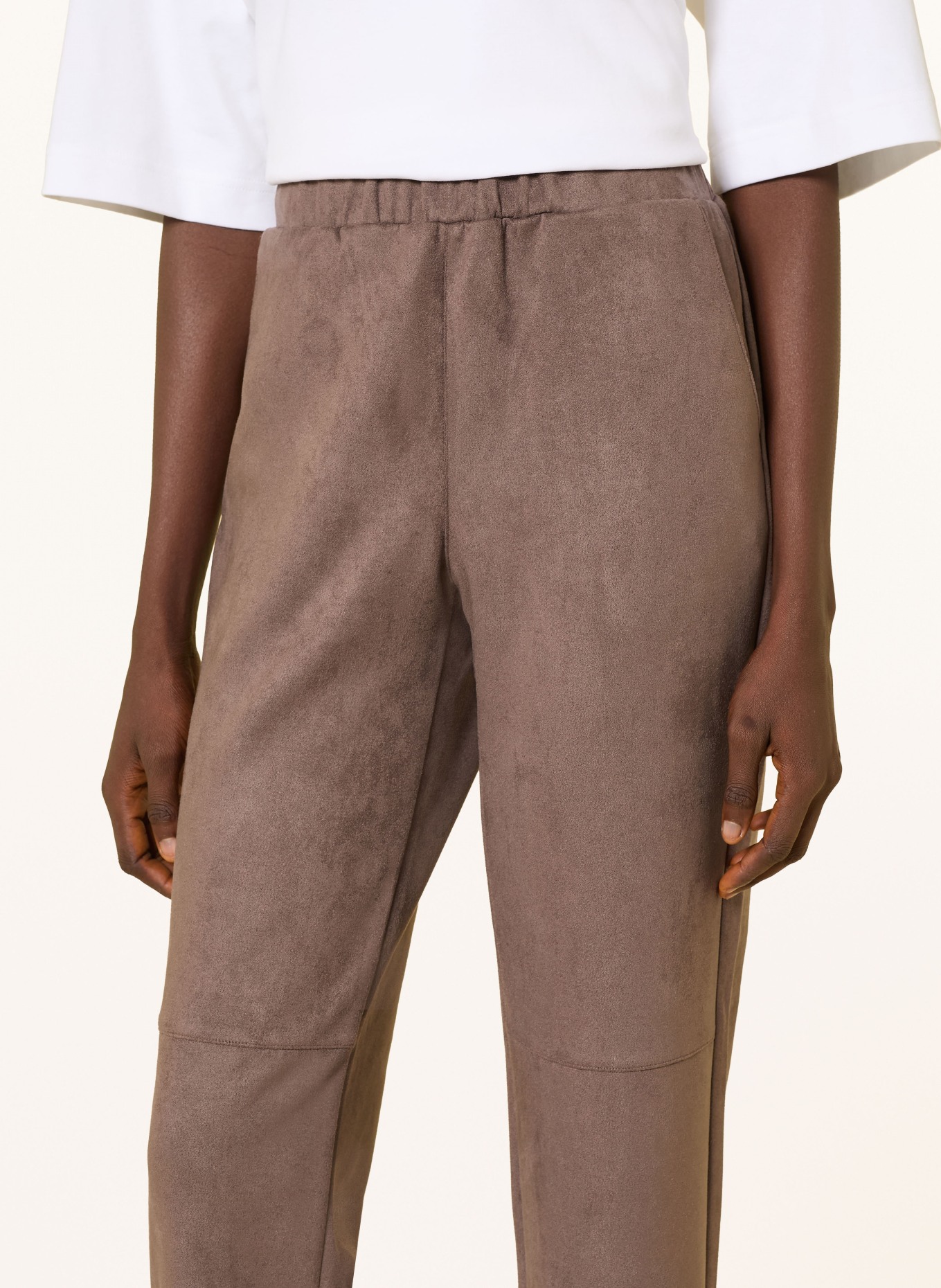 monari Broek met leerlook: TAUPE
