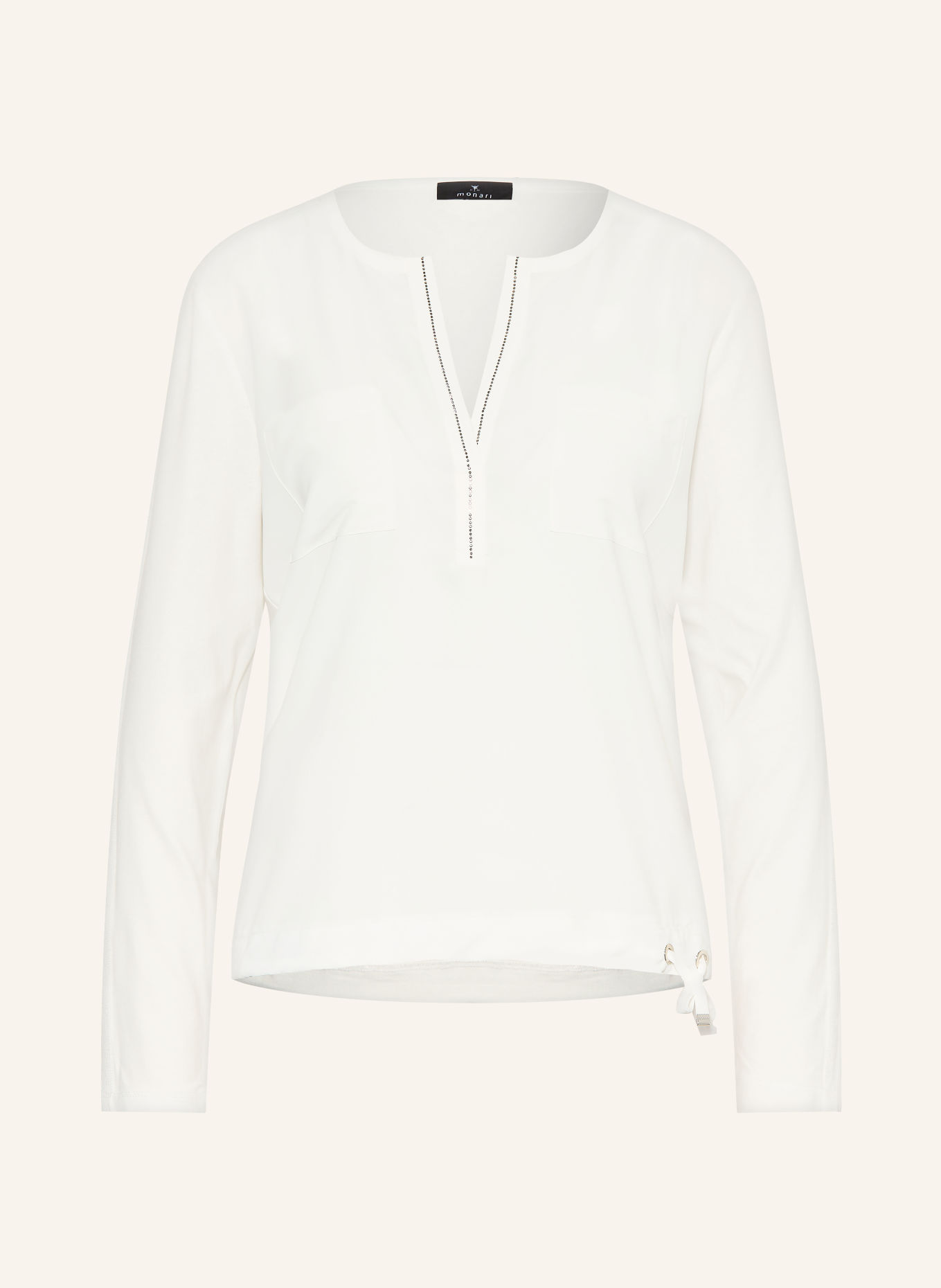 monari Blusenshirt im Materialmix mit Schmucksteinen: WEISS