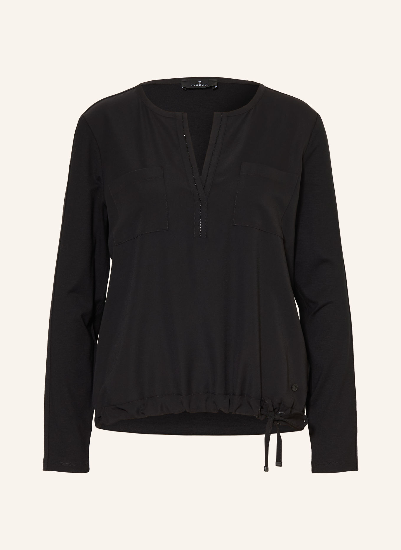 monari Blusenshirt im Materialmix mit Schmucksteinen: SCHWARZ
