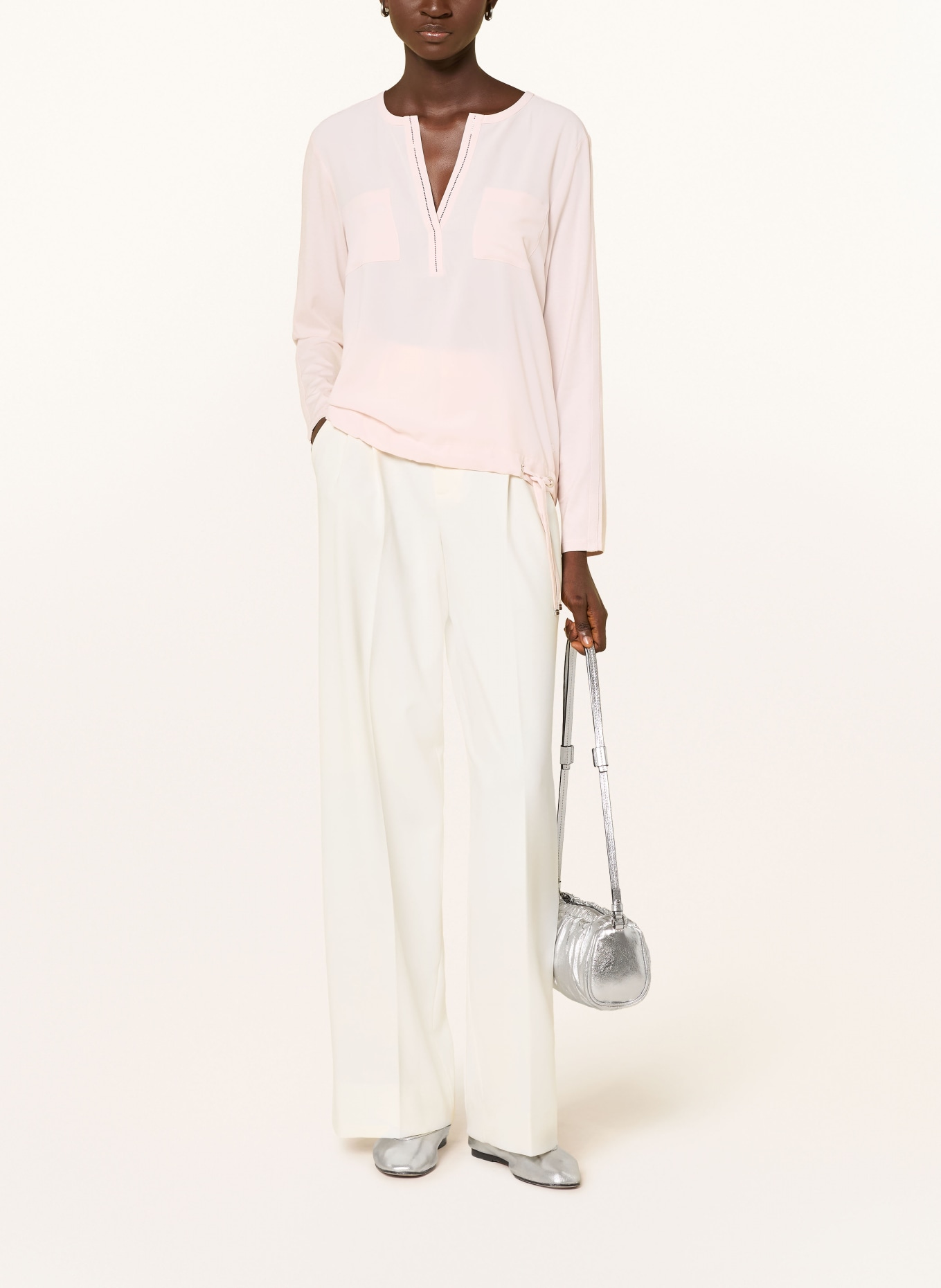 monari Shirt blouse in a mix of fabrics with decorative stones: LIGHT PINK / SILVER