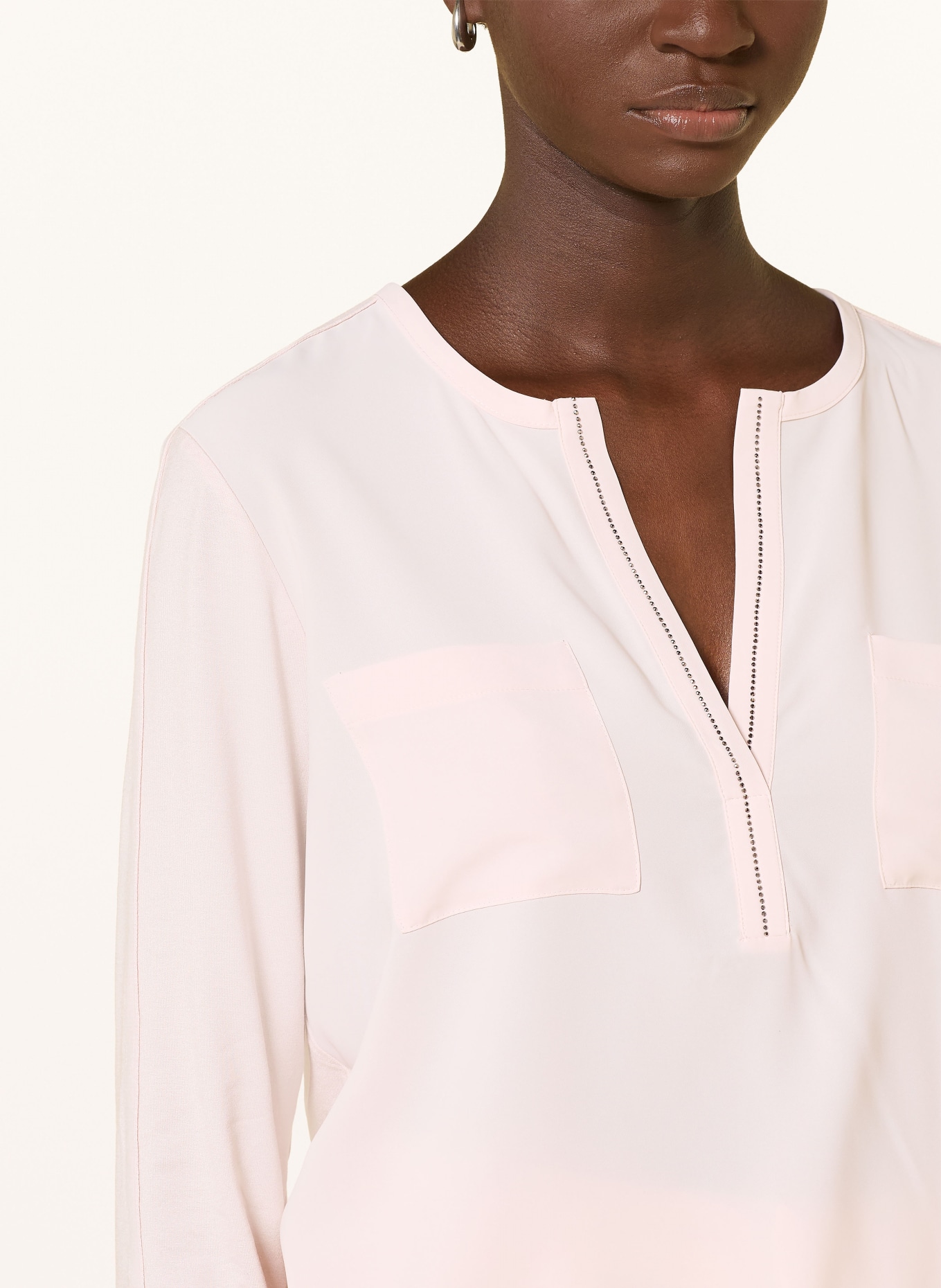 monari Shirt blouse in a mix of fabrics with decorative stones: LIGHT PINK / SILVER