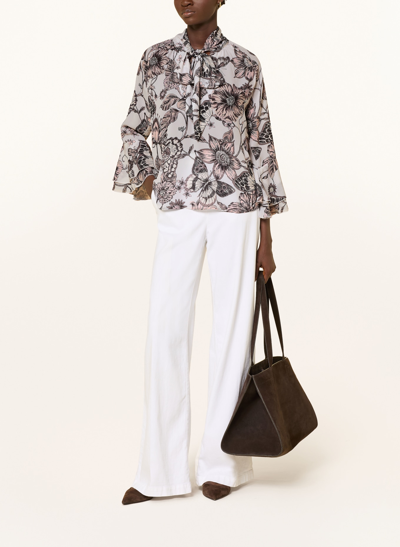monari Schluppenbluse mit Volants: CREME / HELLROSA / TAUPE