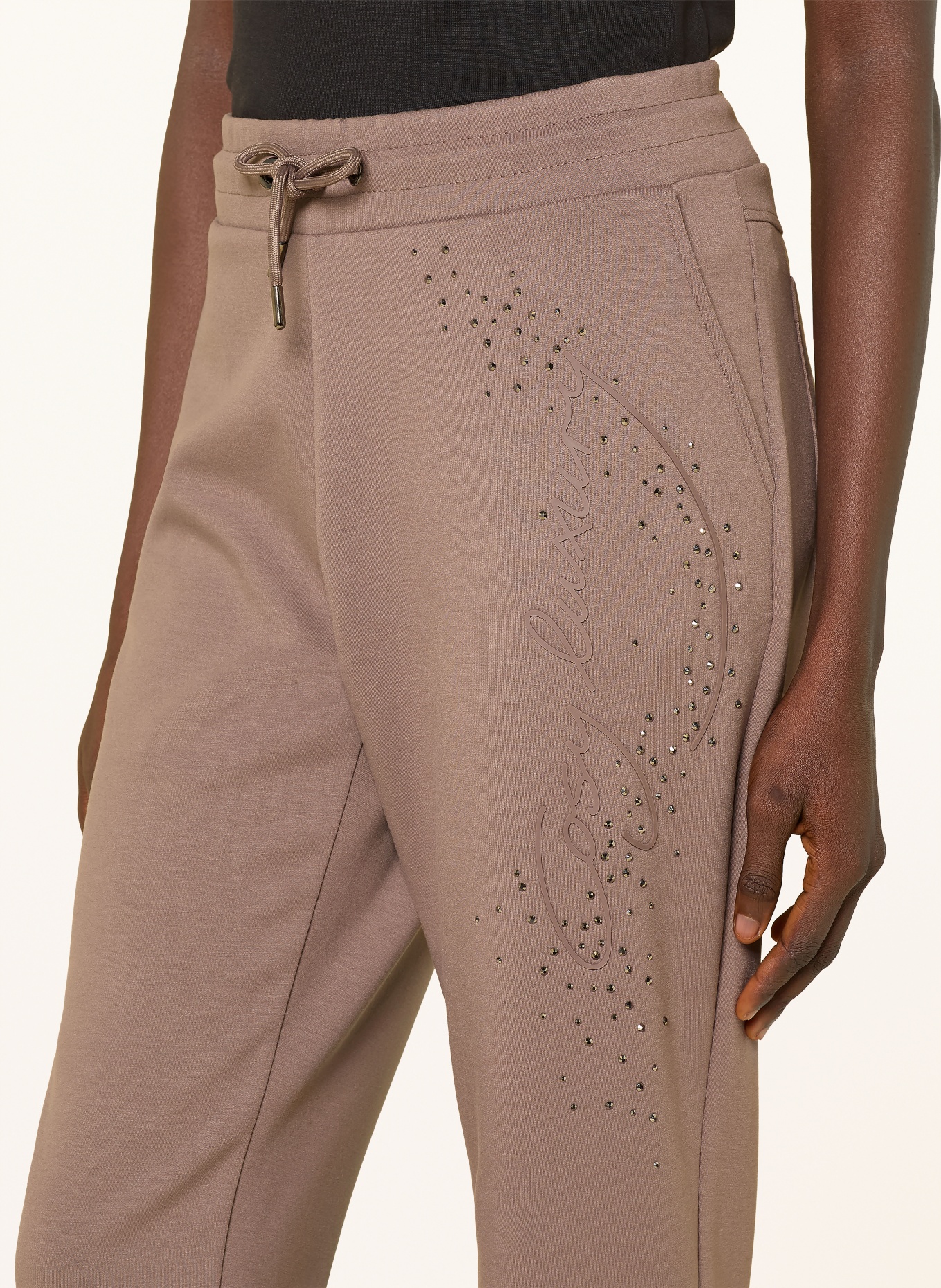 monari Jerseybroek met sierstenen: TAUPE