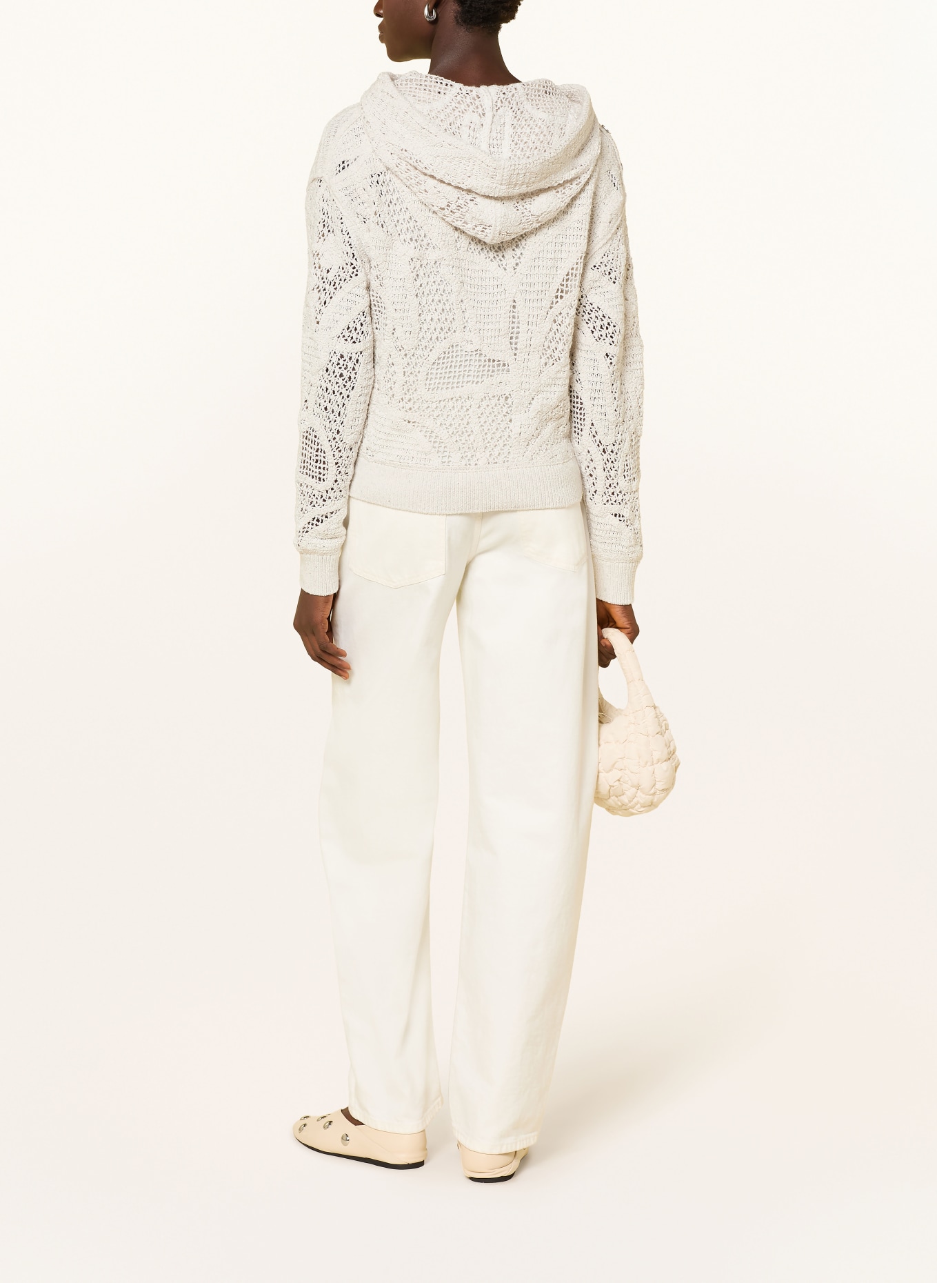 monari Gebreide Hoodie met glittergaren en pailletten: WIT