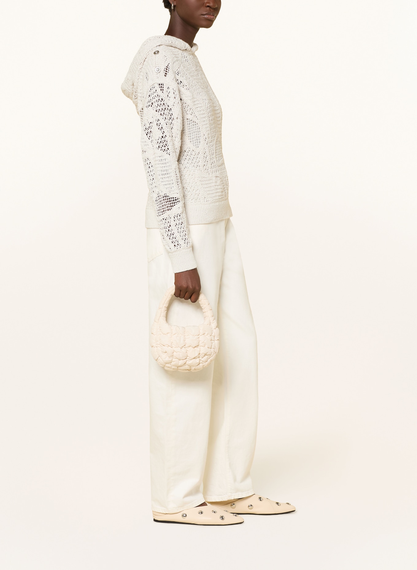 monari Gebreide Hoodie met glittergaren en pailletten: WIT