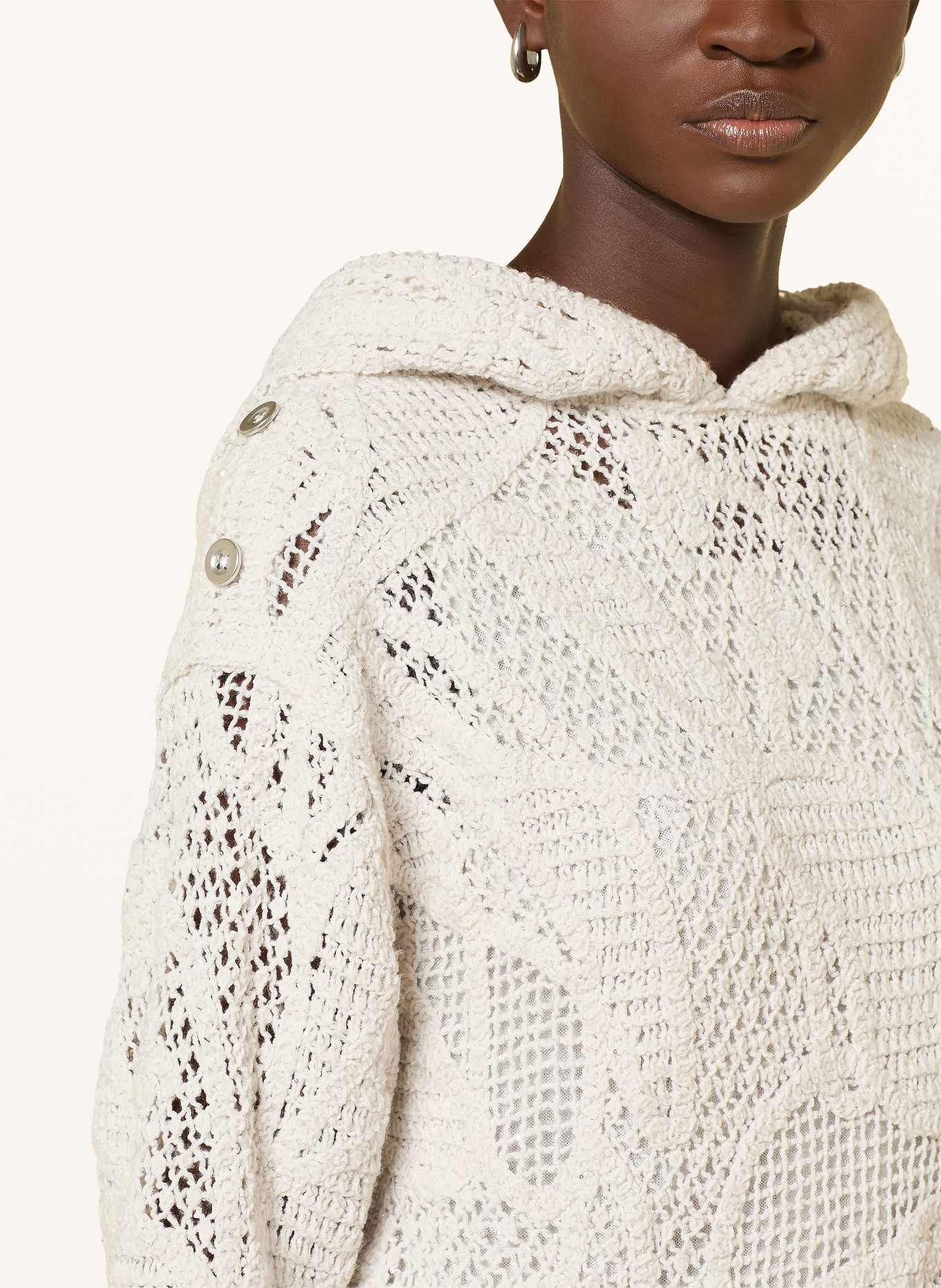 monari Gebreide Hoodie met glittergaren en pailletten: WIT