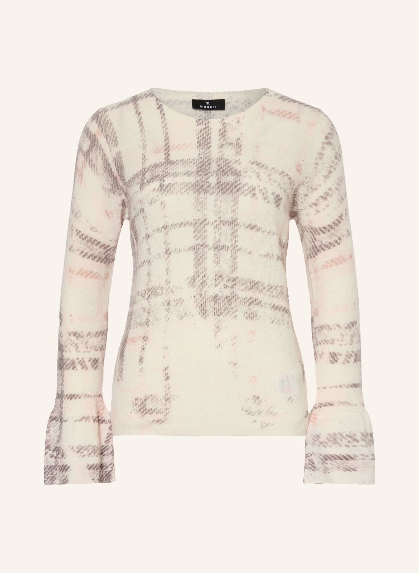 monari Pullover mit Rüschen und Pailletten: ECRU / HELLROSA / GRAU