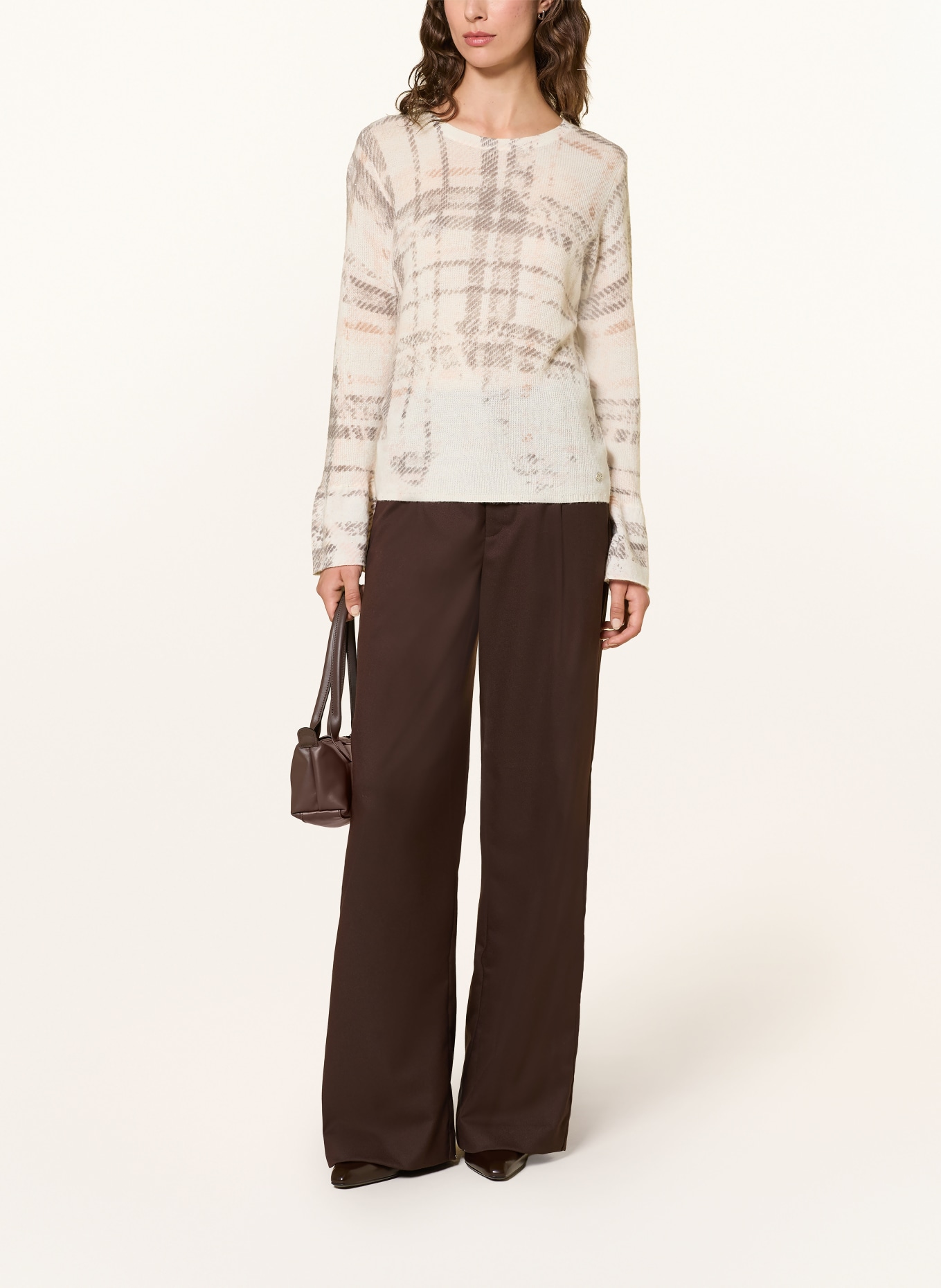 monari Pullover mit Rüschen und Pailletten: ECRU / HELLROSA / GRAU