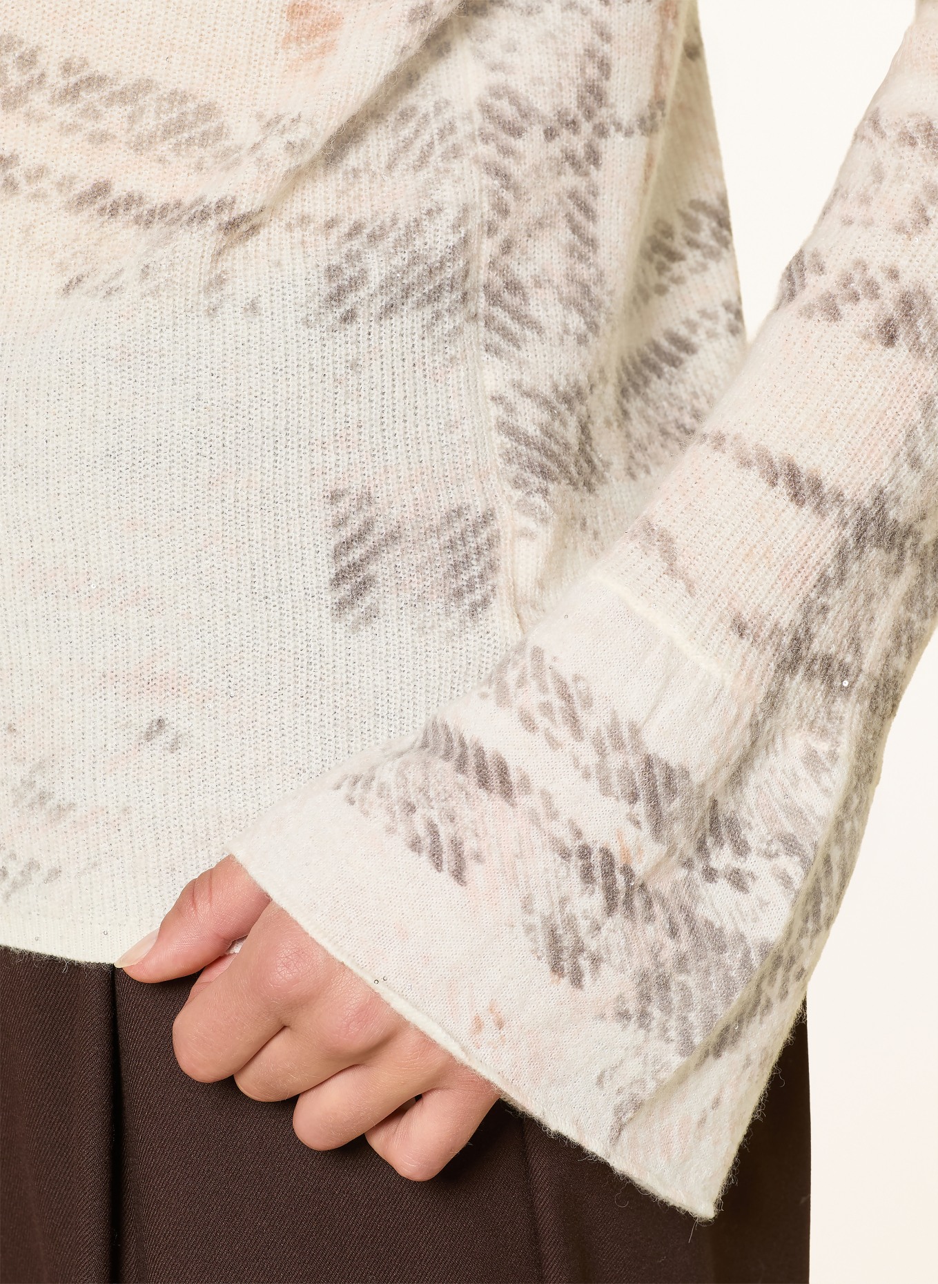 monari Pullover mit Rüschen und Pailletten: ECRU / HELLROSA / GRAU