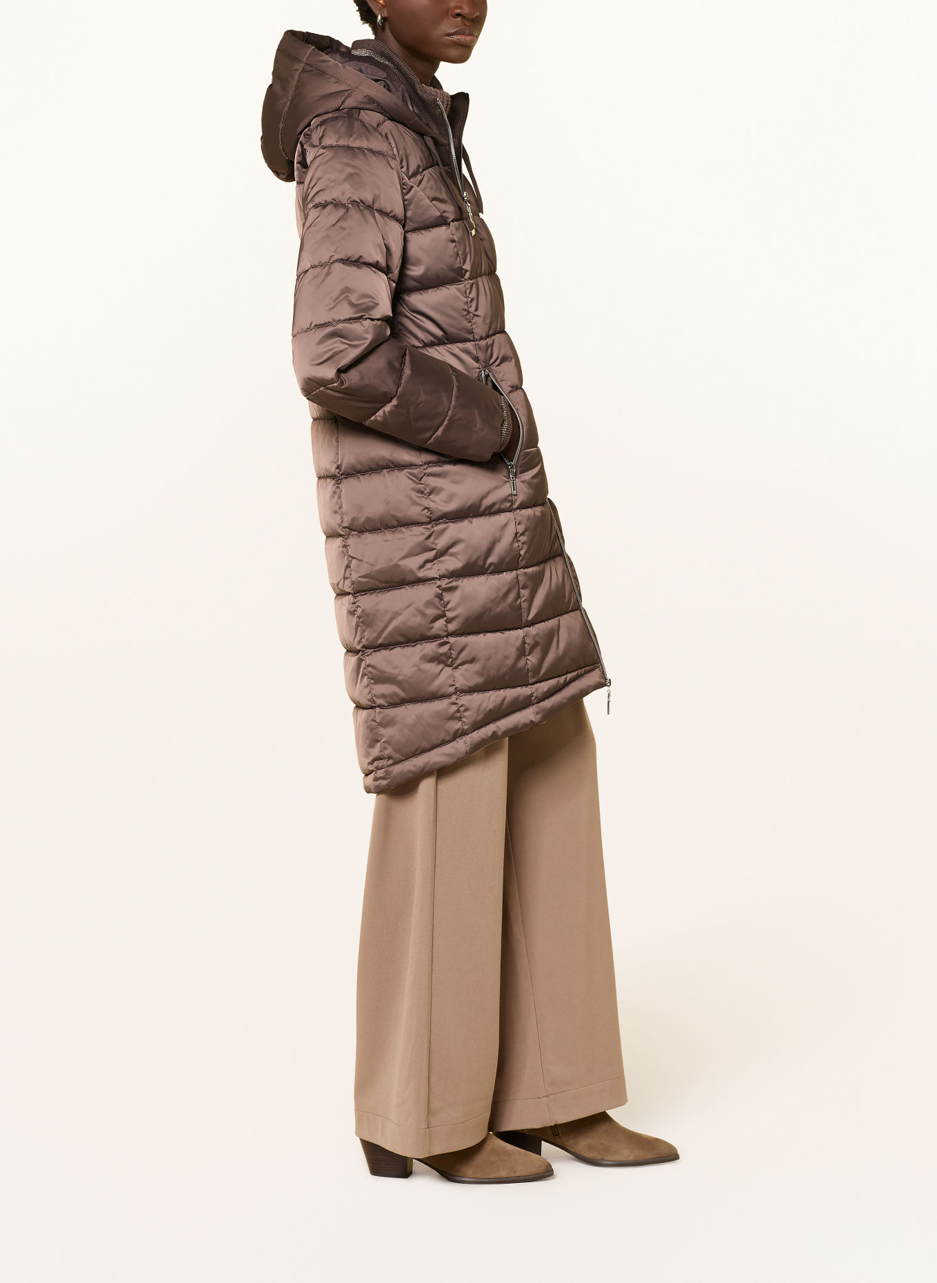 monari Gewatteerde mantel met glittergaren: TAUPE