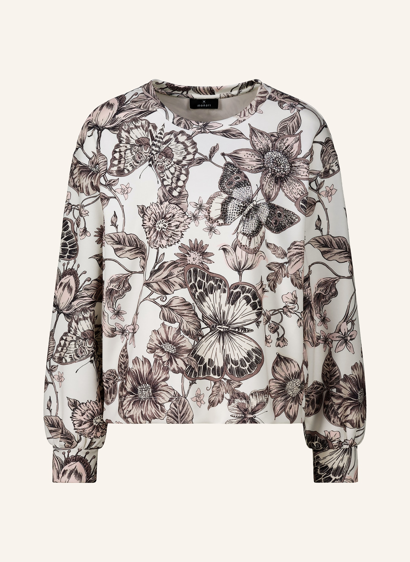 monari Sweatshirt met sierstenen: CRÈME / BRUIN / ROSE CLAIR