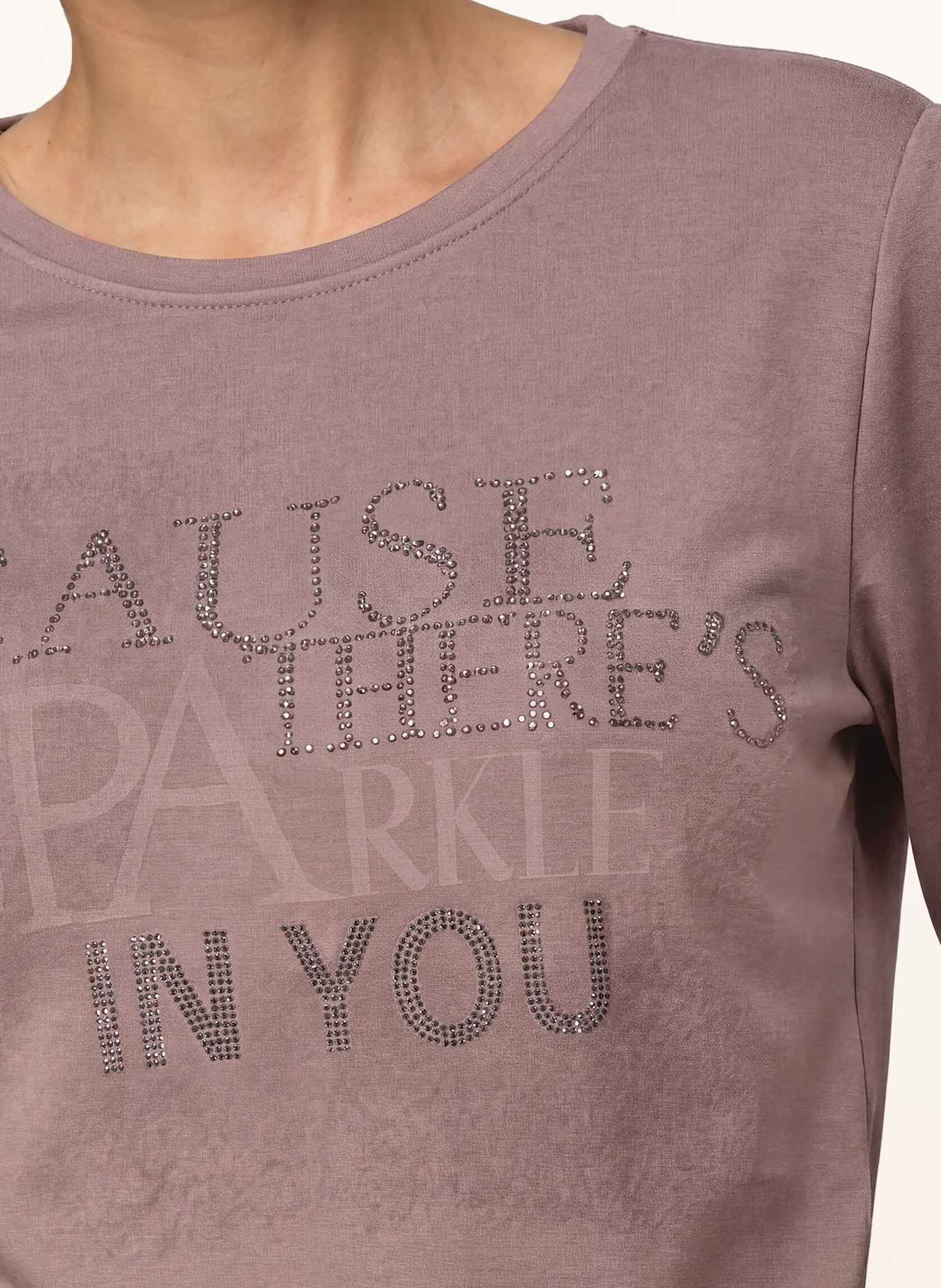 monari Sweatshirt met sierstenen: TAUPE / ZILVER