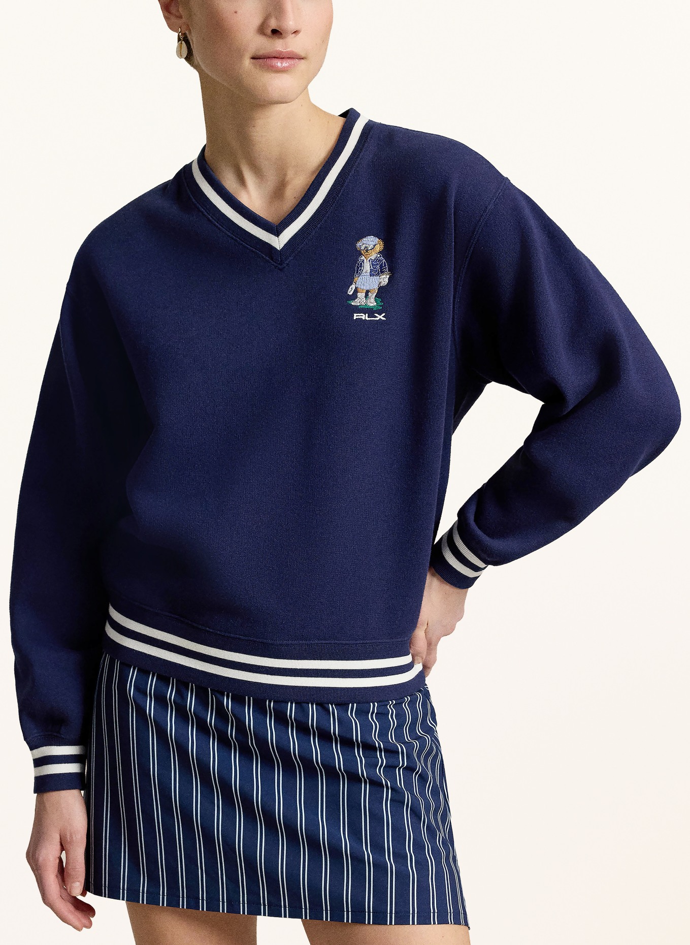 RLX RALPH LAUREN Sweatshirt: MØRKEBLÅ / HVID