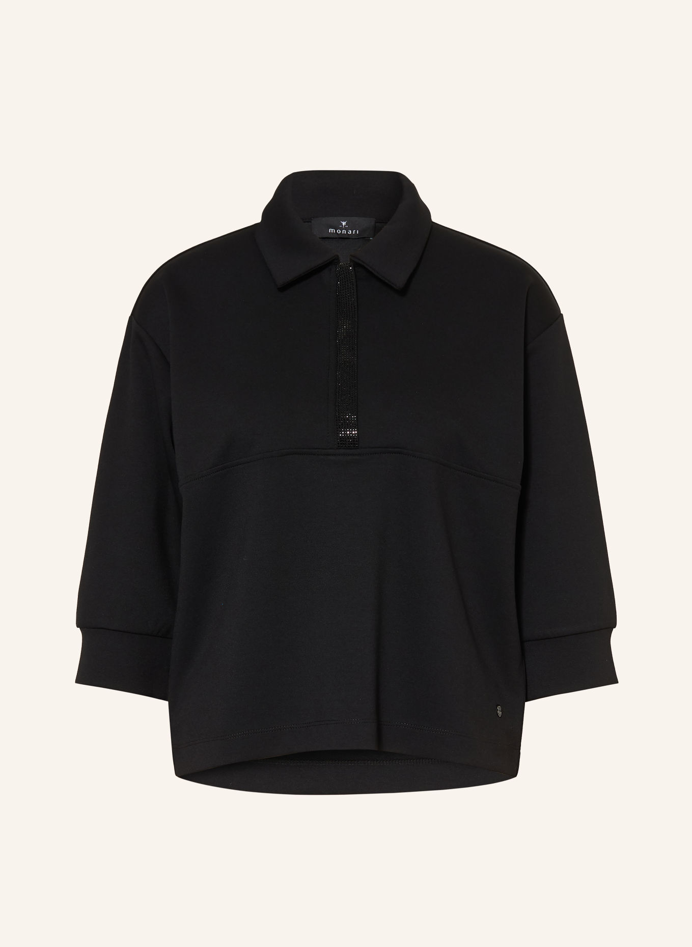 monari T-shirt met sierstenen en 3/4-mouwen: ZWART