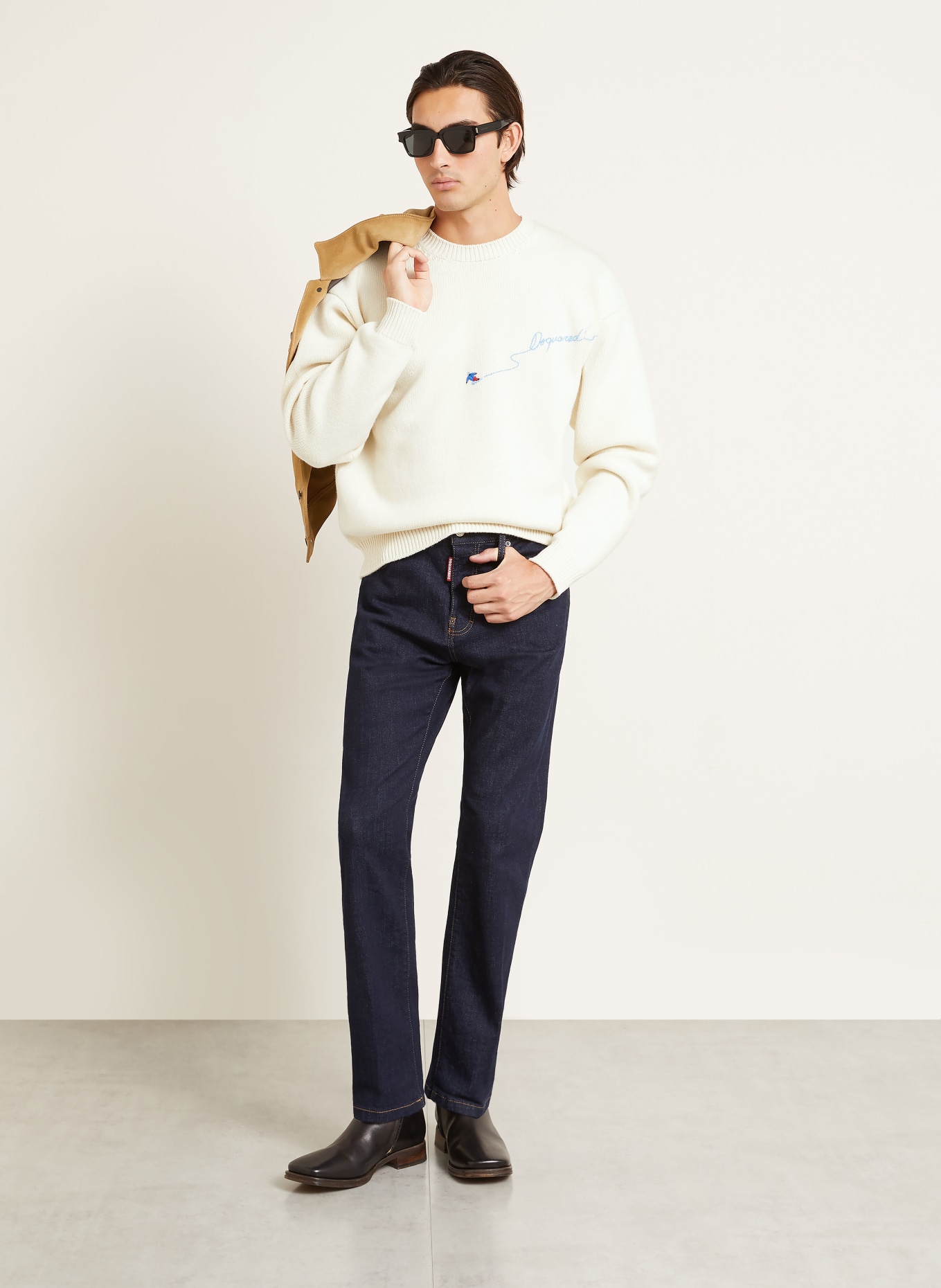 DSQUARED2 Pullover: ECRU / DUNKELROT / HELLBLAU