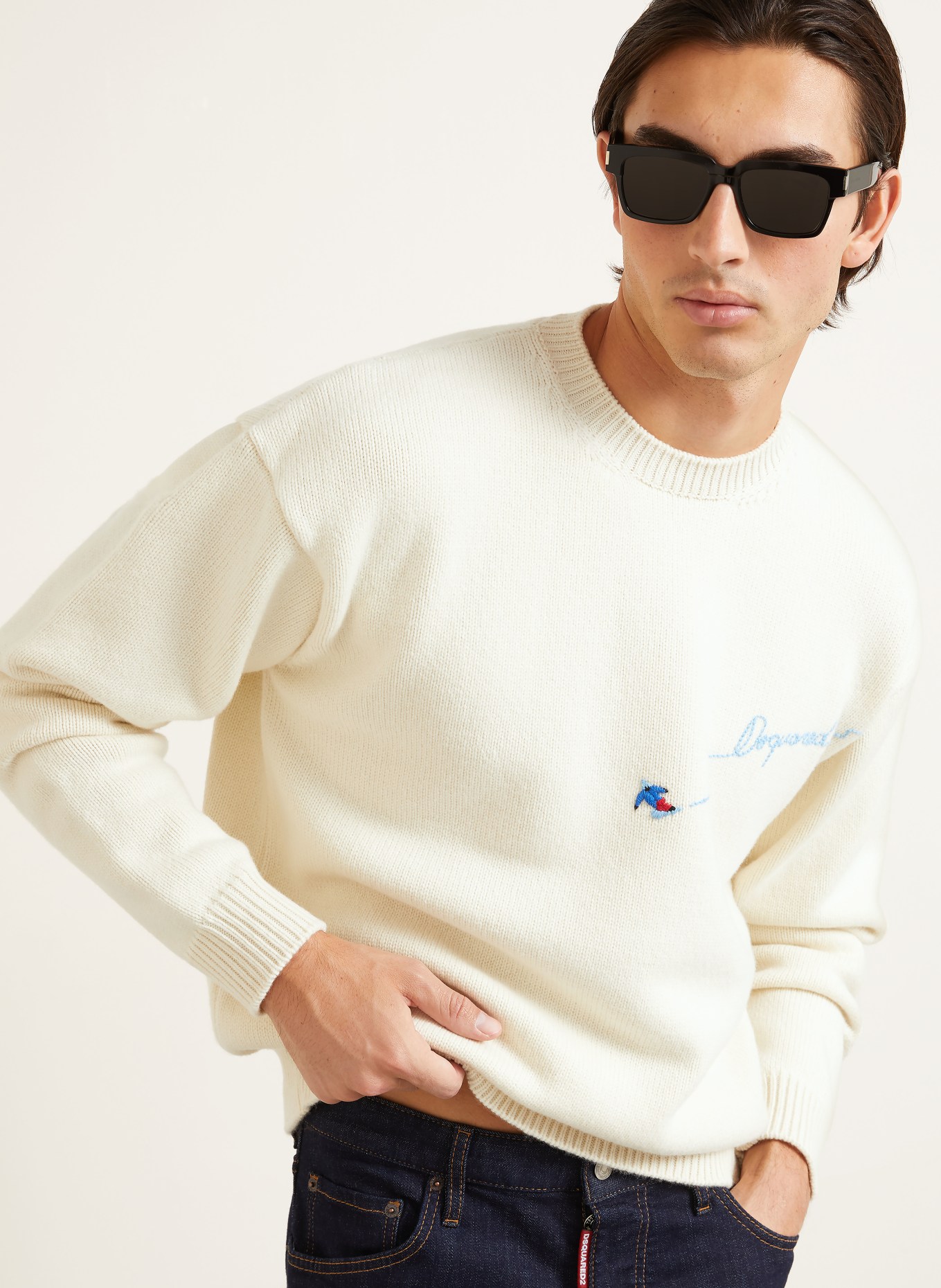 DSQUARED2 Pullover: ECRU / DUNKELROT / HELLBLAU