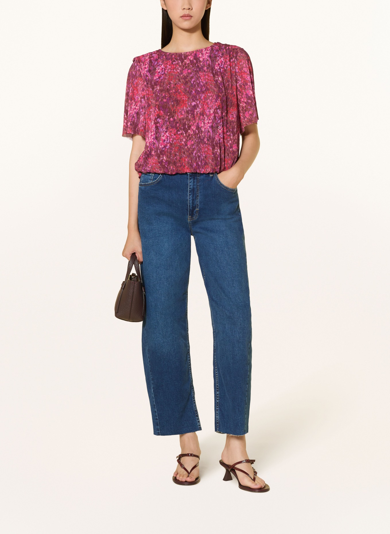 Rich & Royal Blusenshirt mit Plissees: LILA / DUNKELBRAUN / ROT