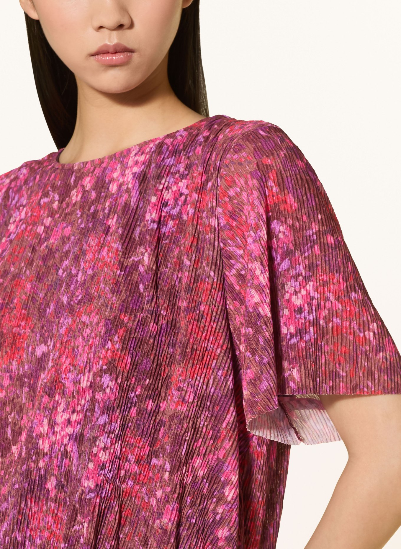 Rich & Royal Blusenshirt mit Plissees: LILA / DUNKELBRAUN / ROT