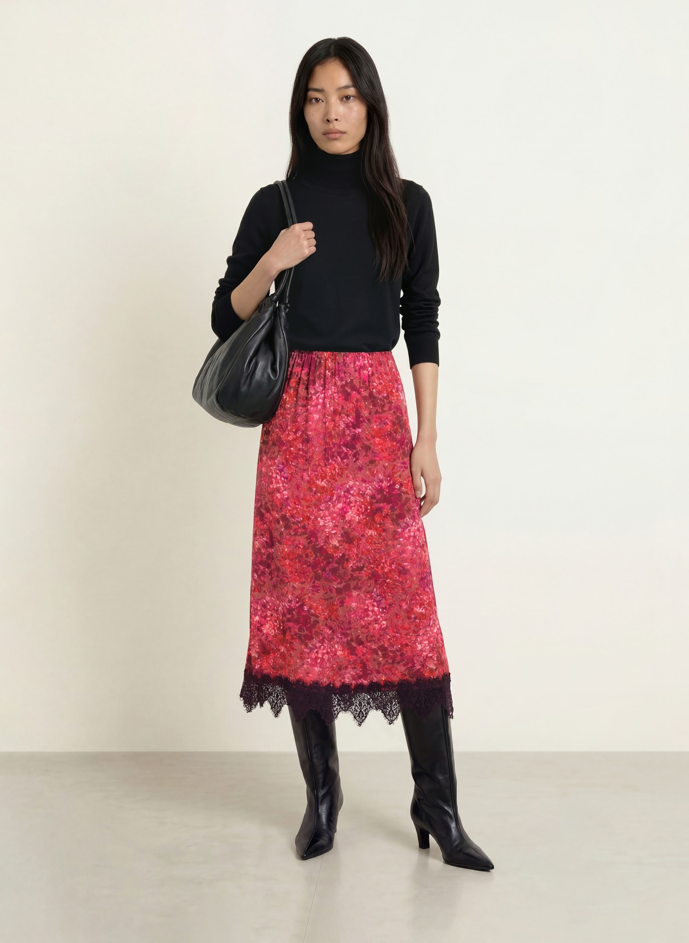 Rich & Royal Satijnen rok met kant: ROZE / BRUIN / PAARS