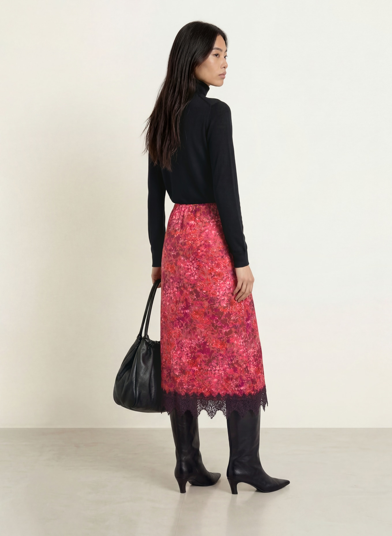 Rich & Royal Satijnen rok met kant: ROZE / BRUIN / PAARS