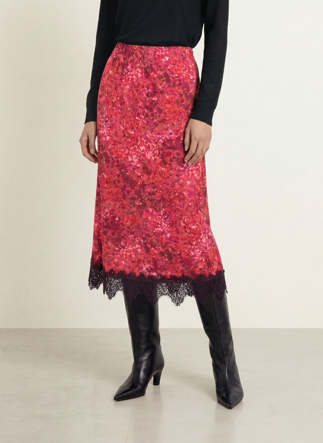 Rich & Royal Satijnen rok met kant: ROZE / BRUIN / PAARS
