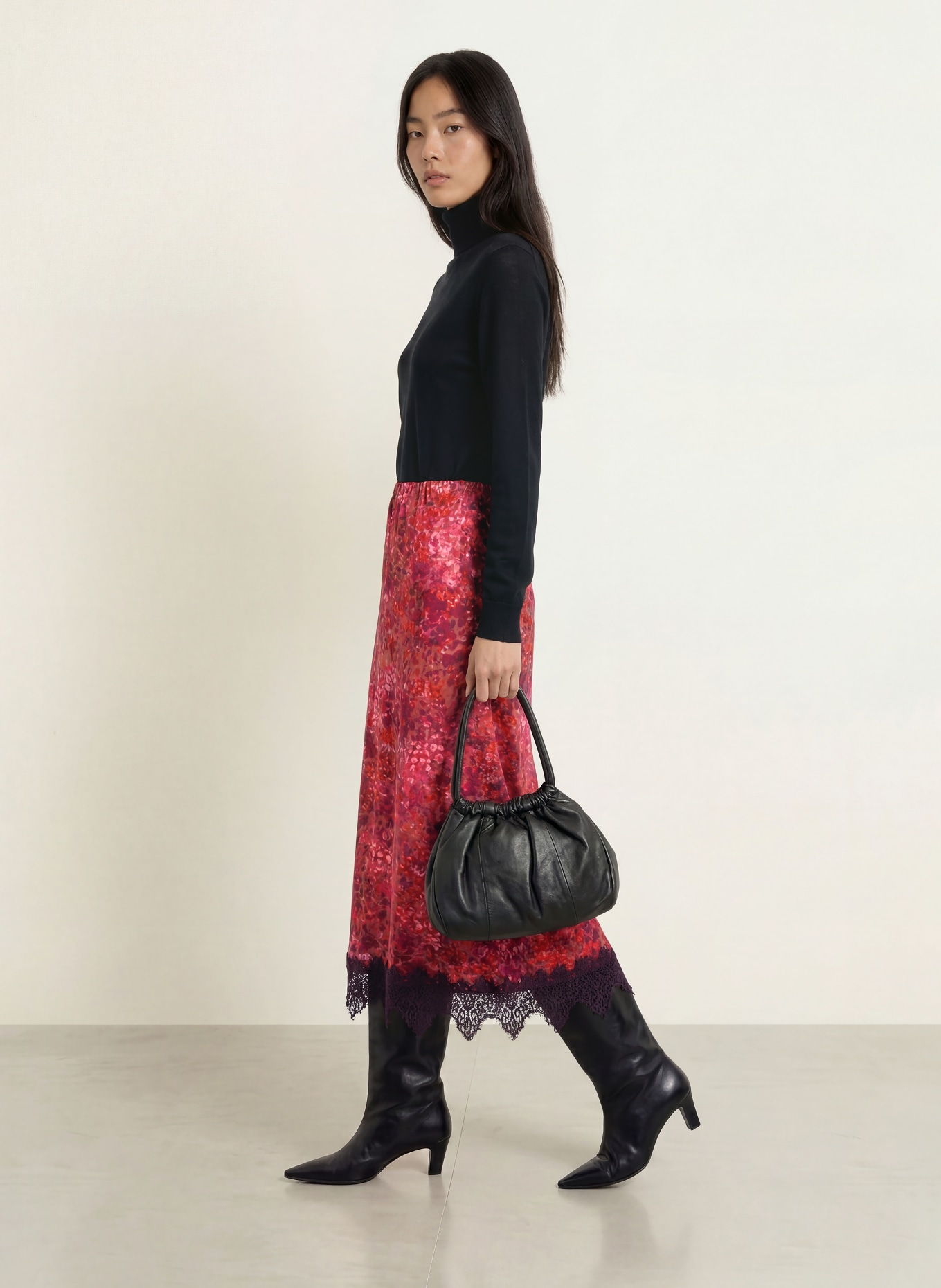Rich & Royal Satijnen rok met kant: ROZE / BRUIN / PAARS