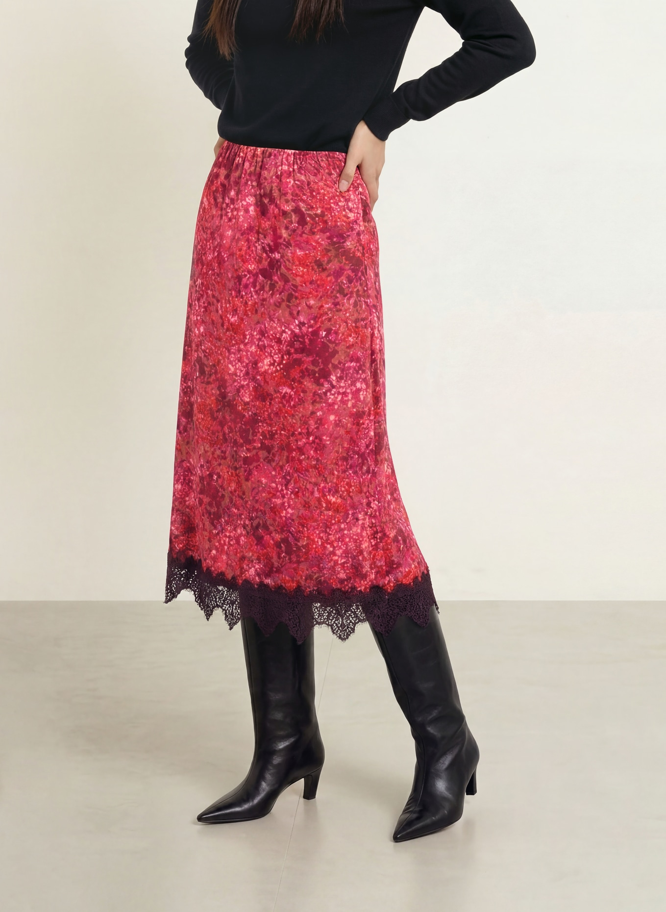 Rich & Royal Satijnen rok met kant: ROZE / BRUIN / PAARS