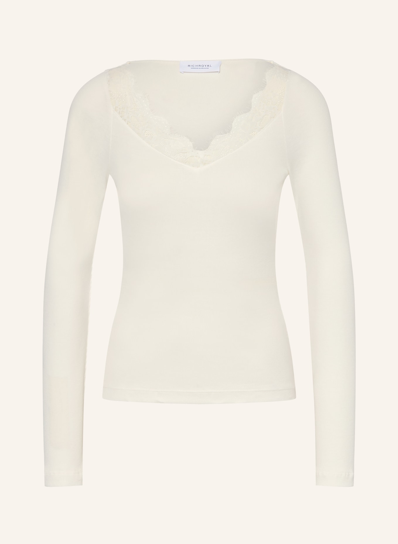Rich & Royal Longsleeve met lange mouwen en kant: WIT