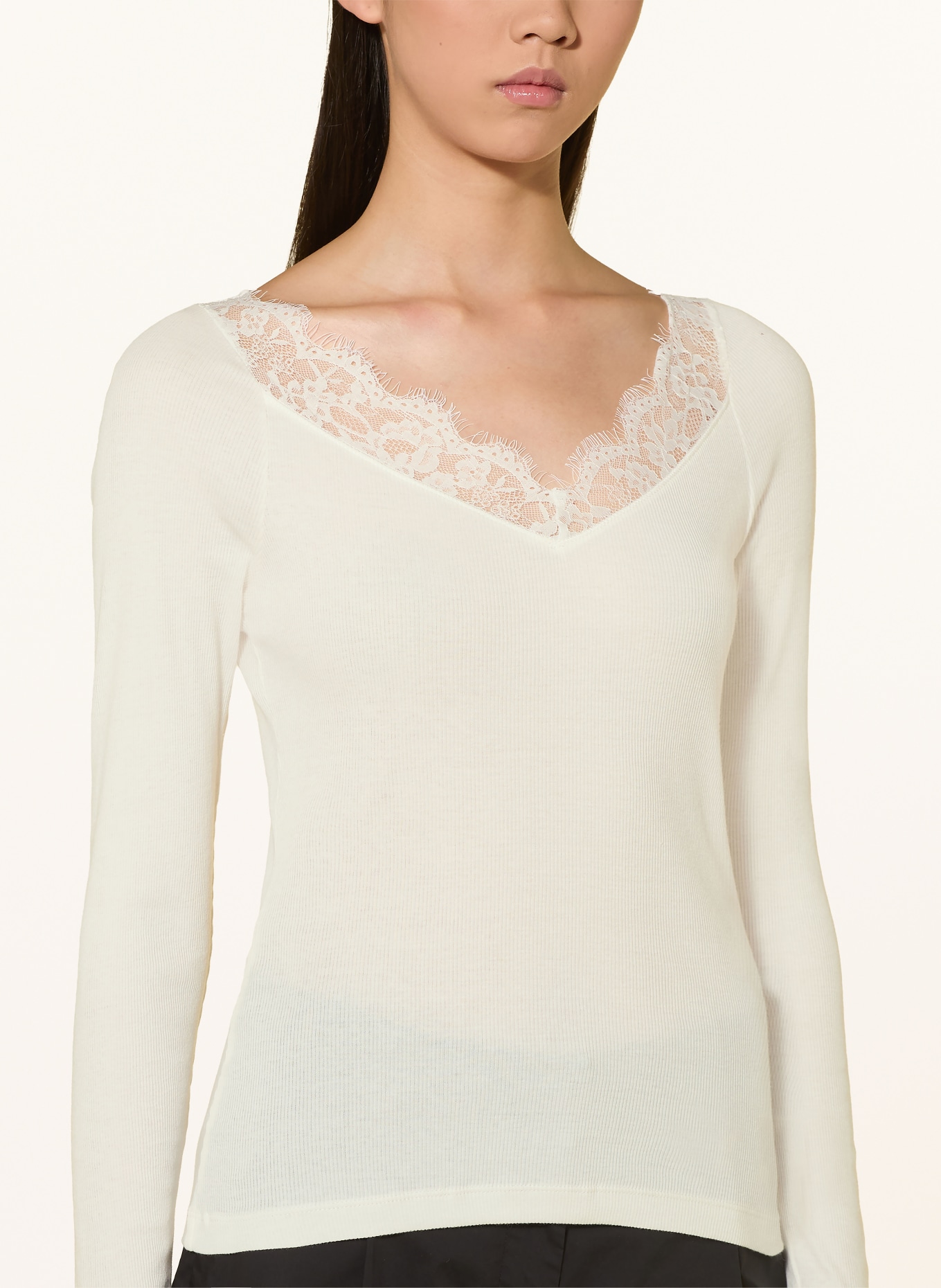 Rich & Royal Longsleeve met lange mouwen en kant: WIT