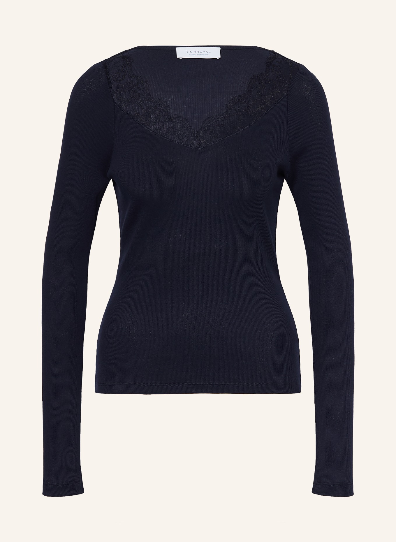 Rich & Royal Longsleeve met lange mouwen en kant: DONKERBLAUW