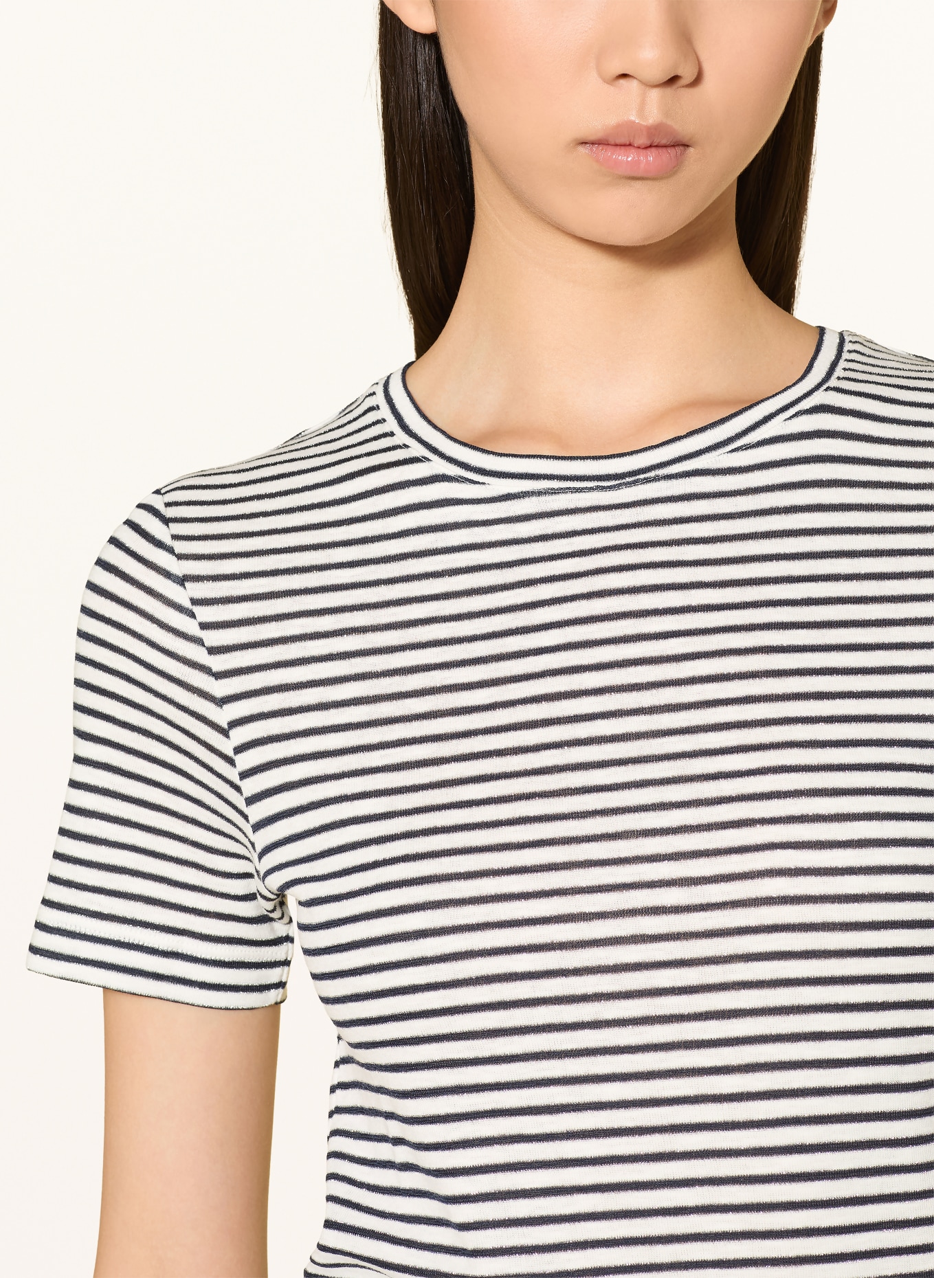 Rich & Royal T-shirt with glitter yarn: DARK BLUE / SILVER / WHITE