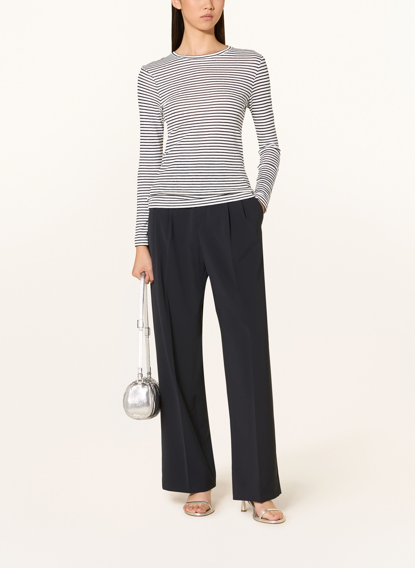 Rich & Royal Long-sleeve shirt with glitter yarn: DARK BLUE / SILVER / WHITE
