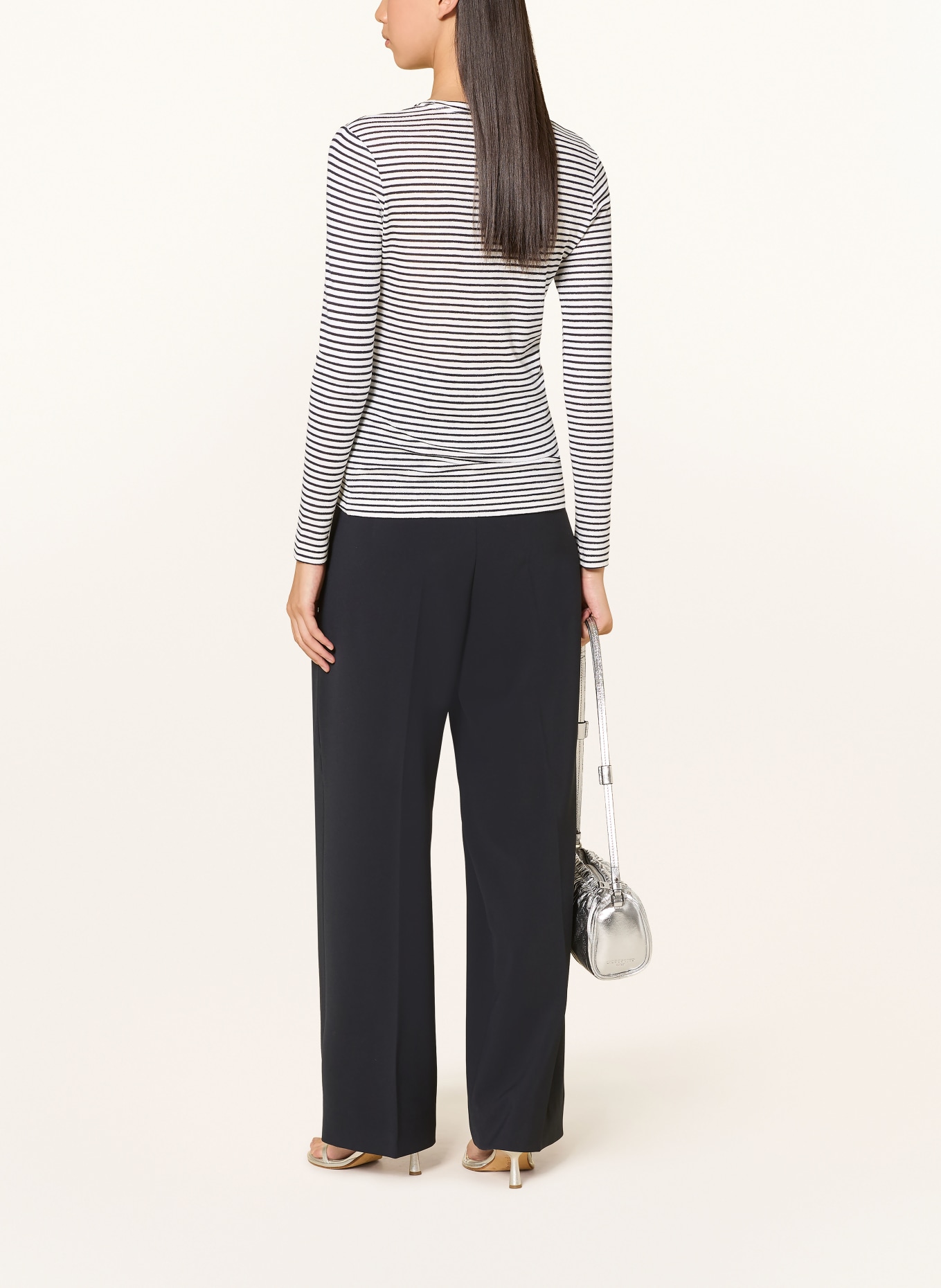 Rich & Royal Long-sleeve shirt with glitter yarn: DARK BLUE / SILVER / WHITE