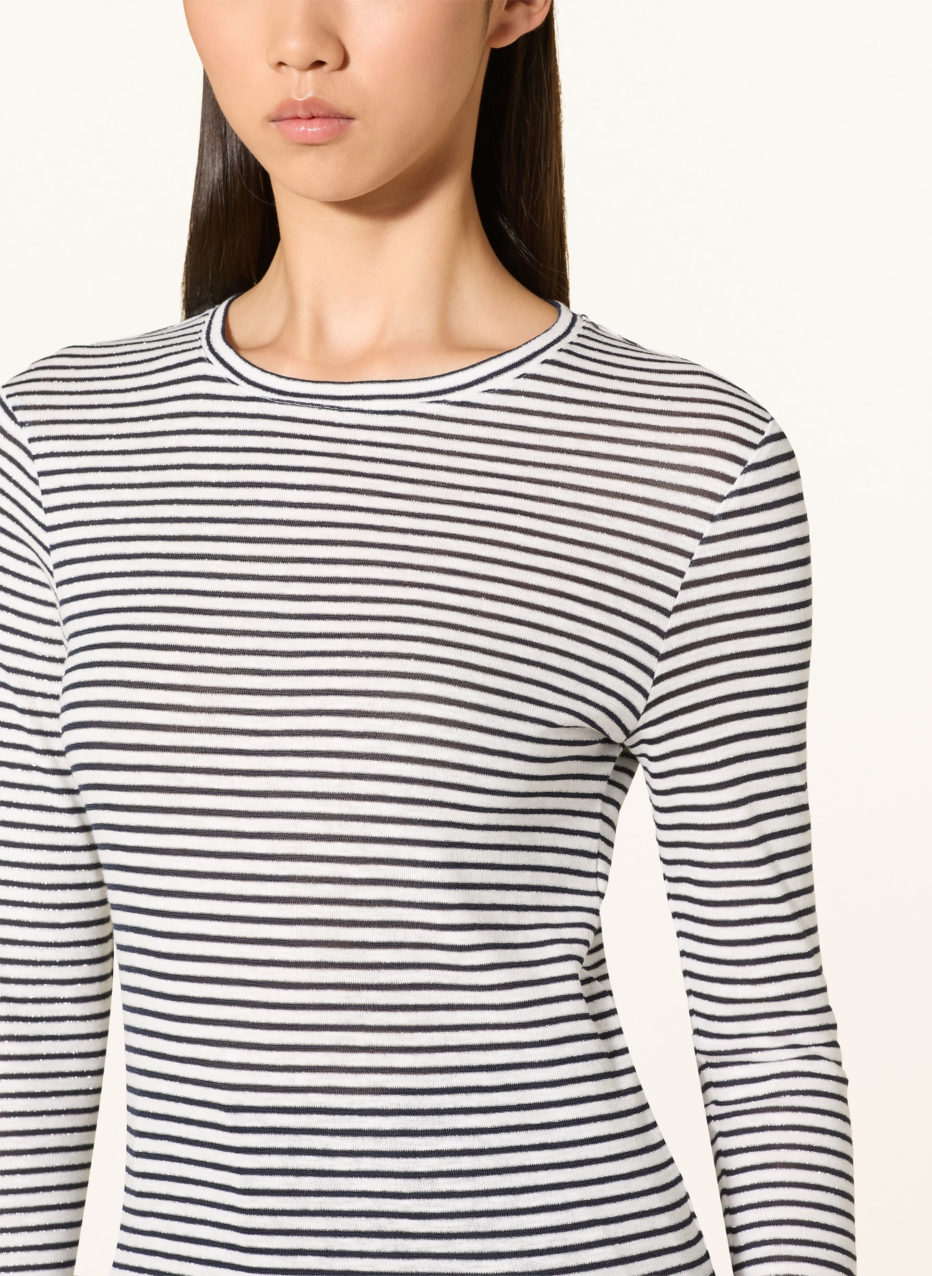 Rich & Royal Long-sleeve shirt with glitter yarn: DARK BLUE / SILVER / WHITE