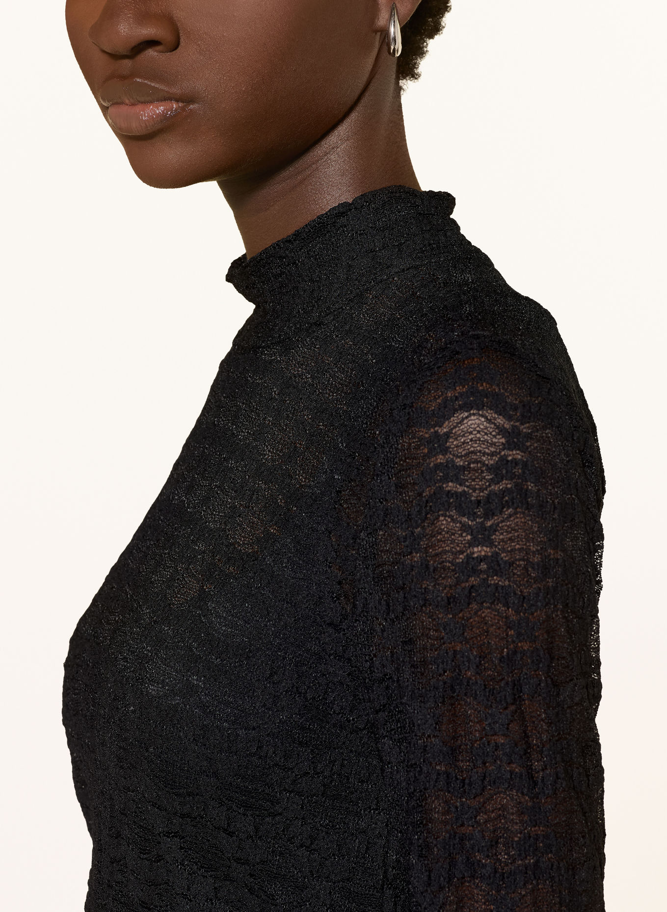 co'couture Longsleeve BARIECC met lange mouwen van kant: ZWART