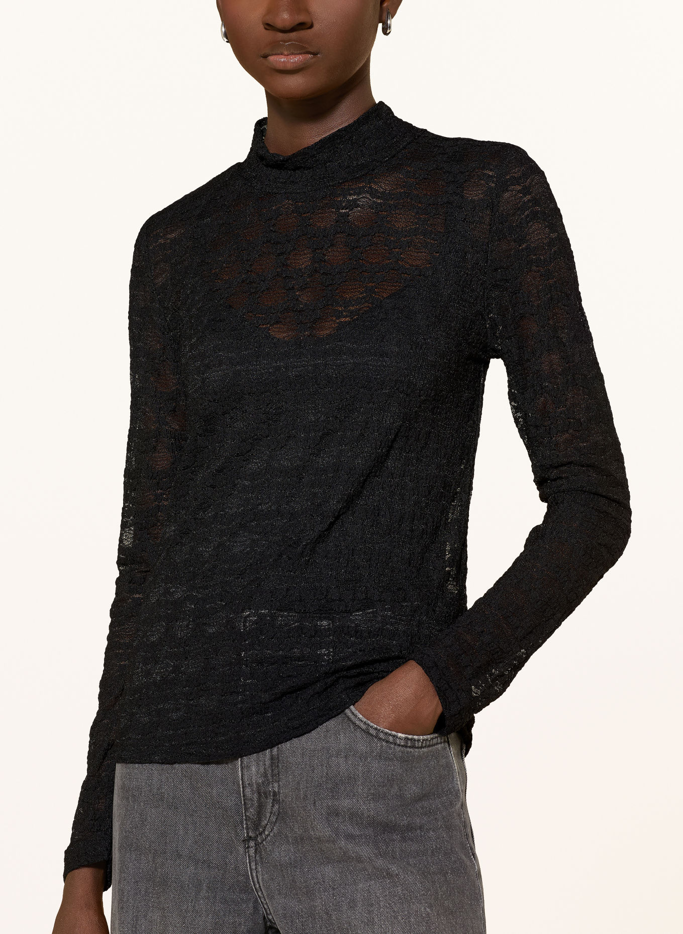 co'couture Longsleeve BARIECC met lange mouwen van kant: ZWART