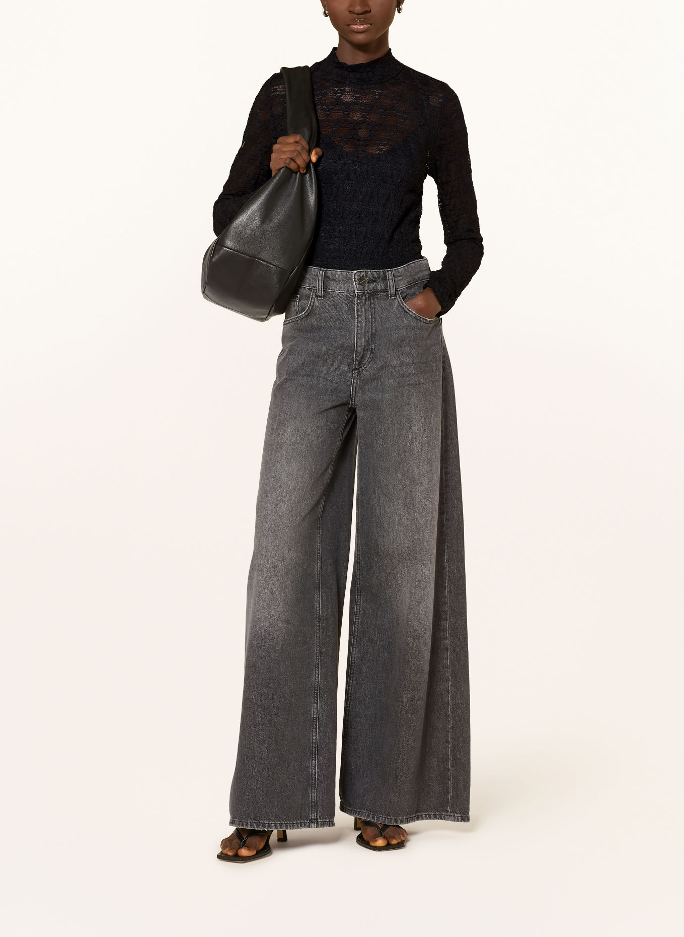 co'couture Longsleeve BARIECC met lange mouwen van kant: ZWART