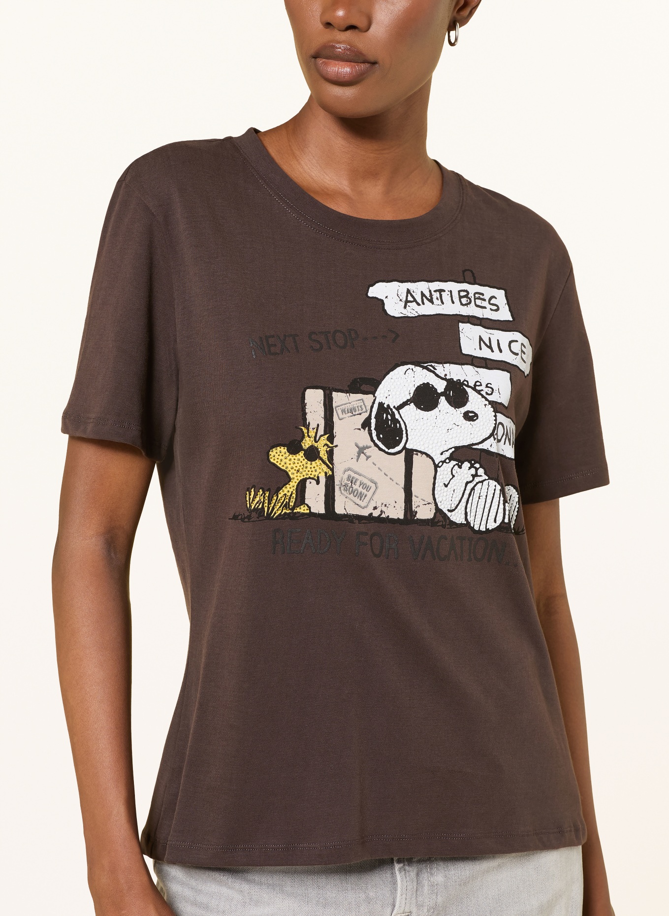 FrogBox T-shirt met sierstenen: MARRON FONCÉ / GOUD / WIT