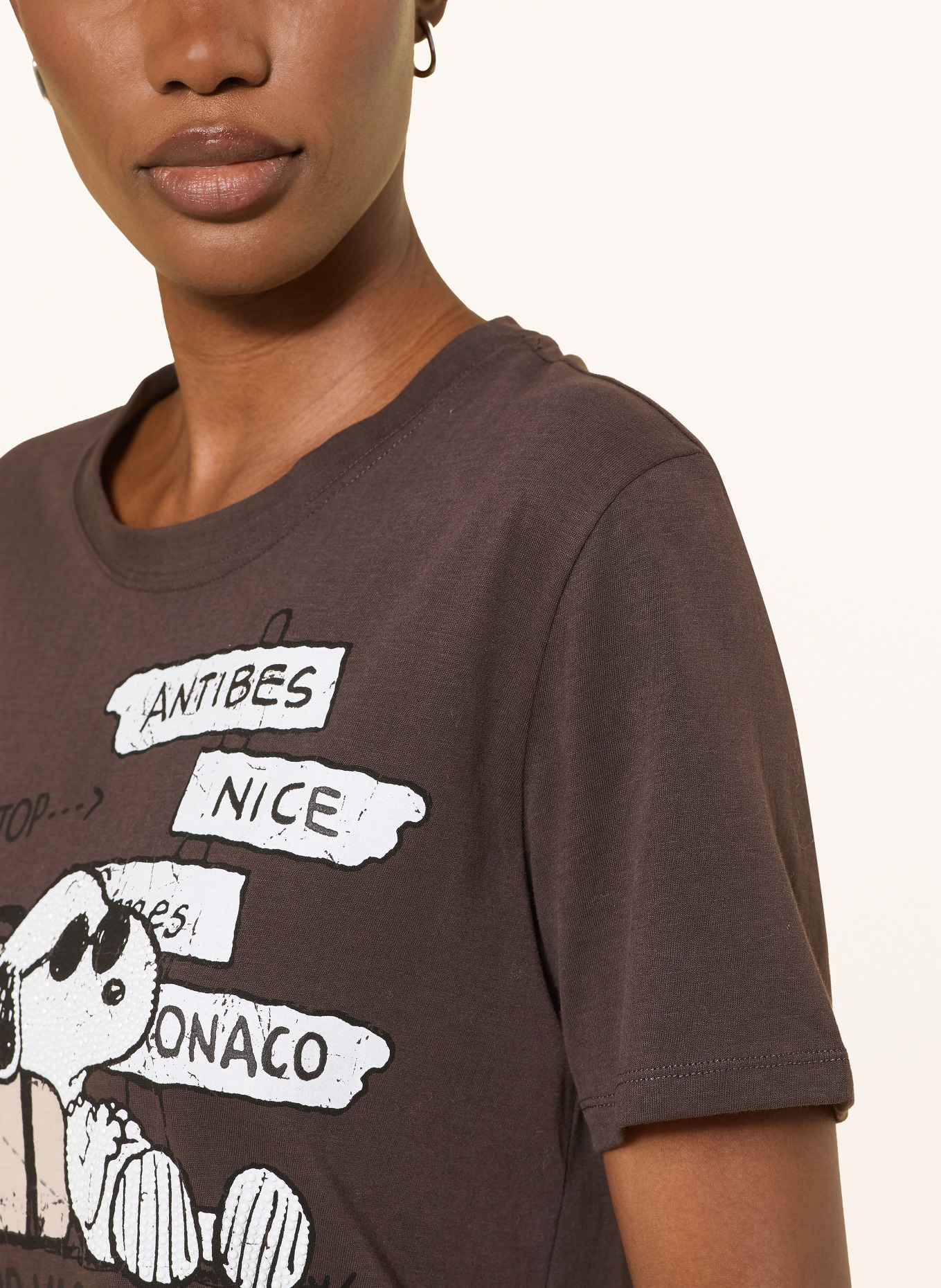 FrogBox T-shirt met sierstenen: MARRON FONCÉ / GOUD / WIT