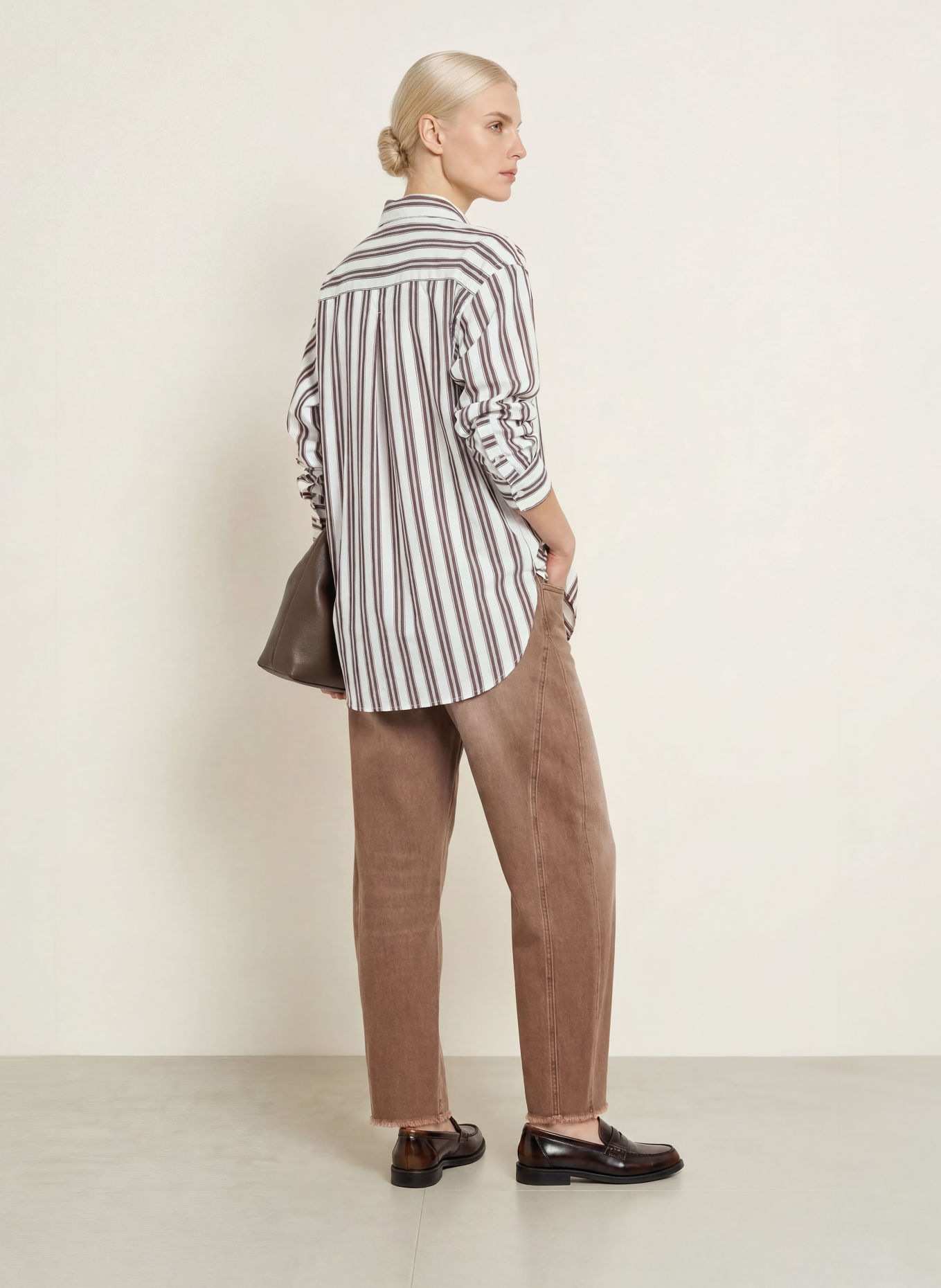 Marc O'Polo Shirt blouse: WHITE / DARK BROWN / LIGHT RED