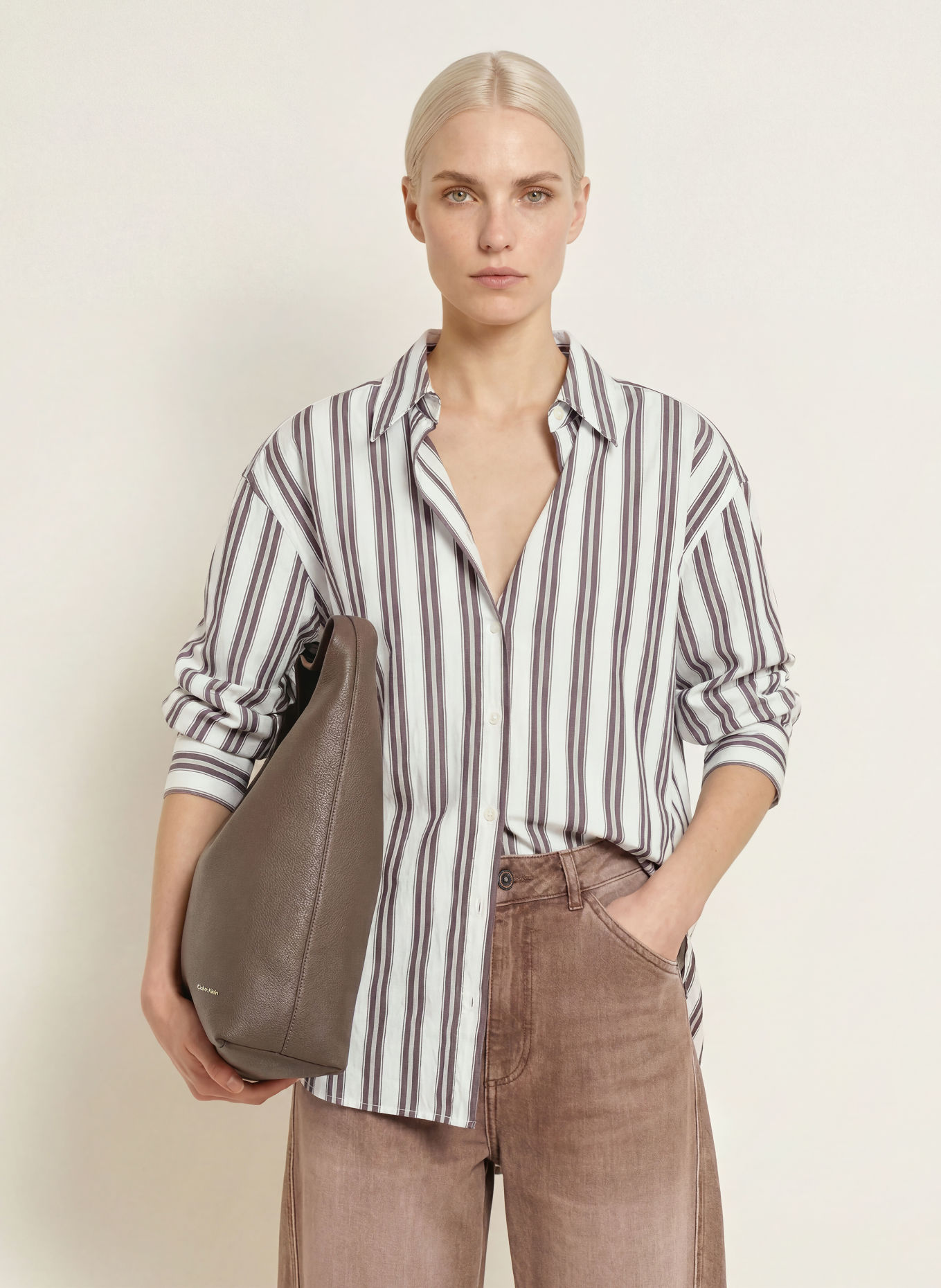 Marc O'Polo Shirt blouse: WHITE / DARK BROWN / LIGHT RED
