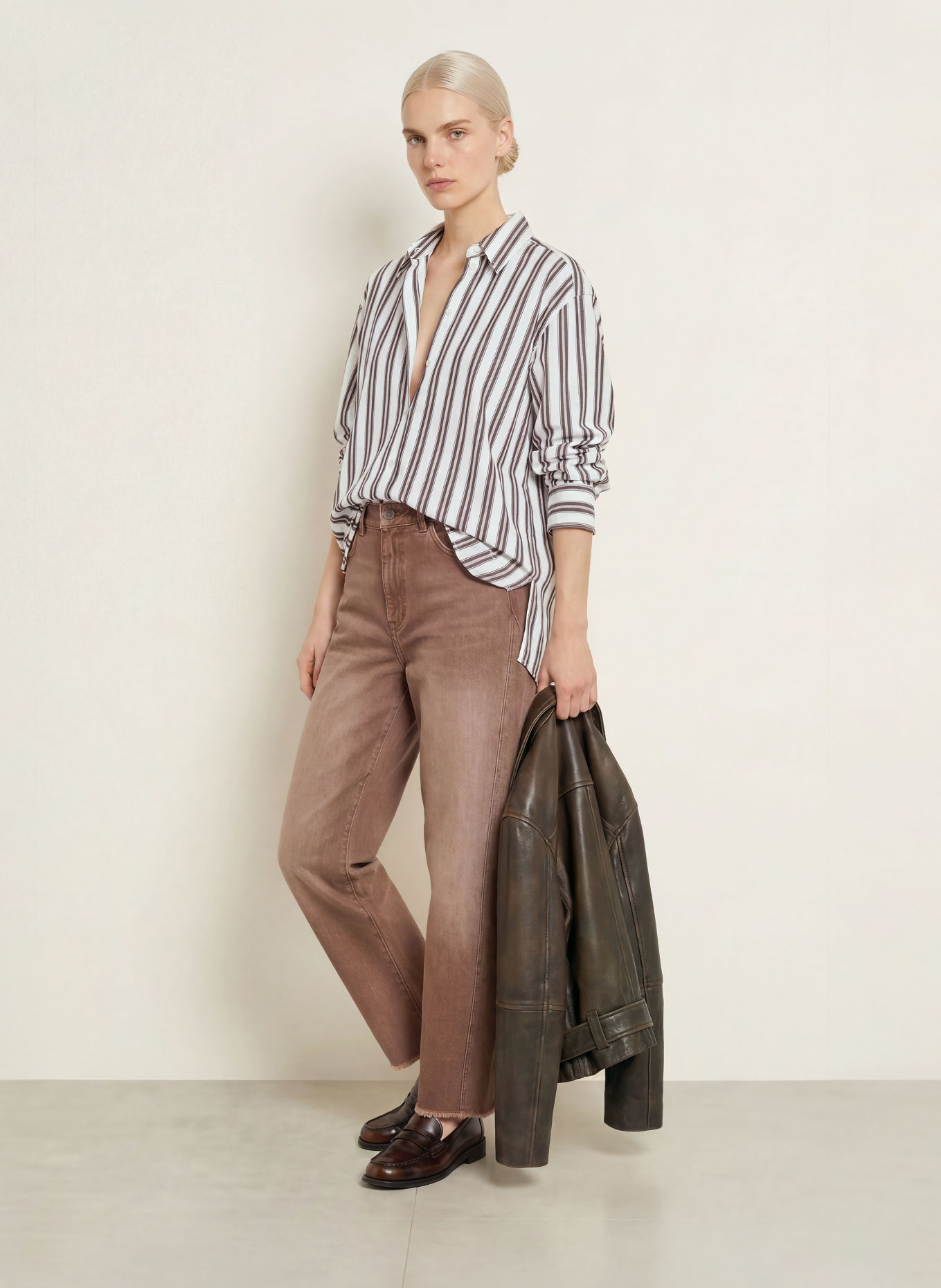 Marc O'Polo Shirt blouse: WHITE / DARK BROWN / LIGHT RED