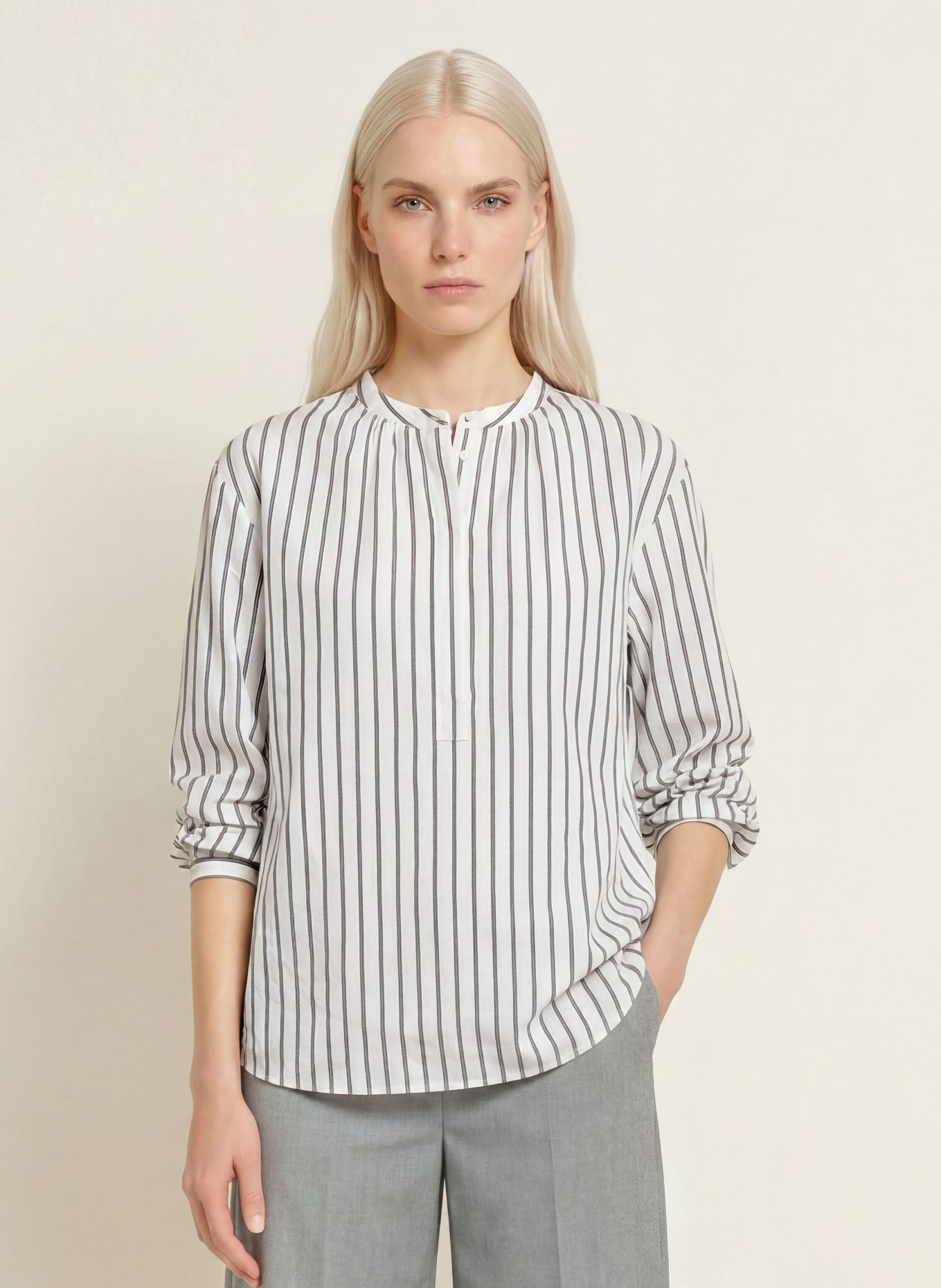 Marc O'Polo Chemisier: BLANC / TAUPE / GRIS FONCÉ