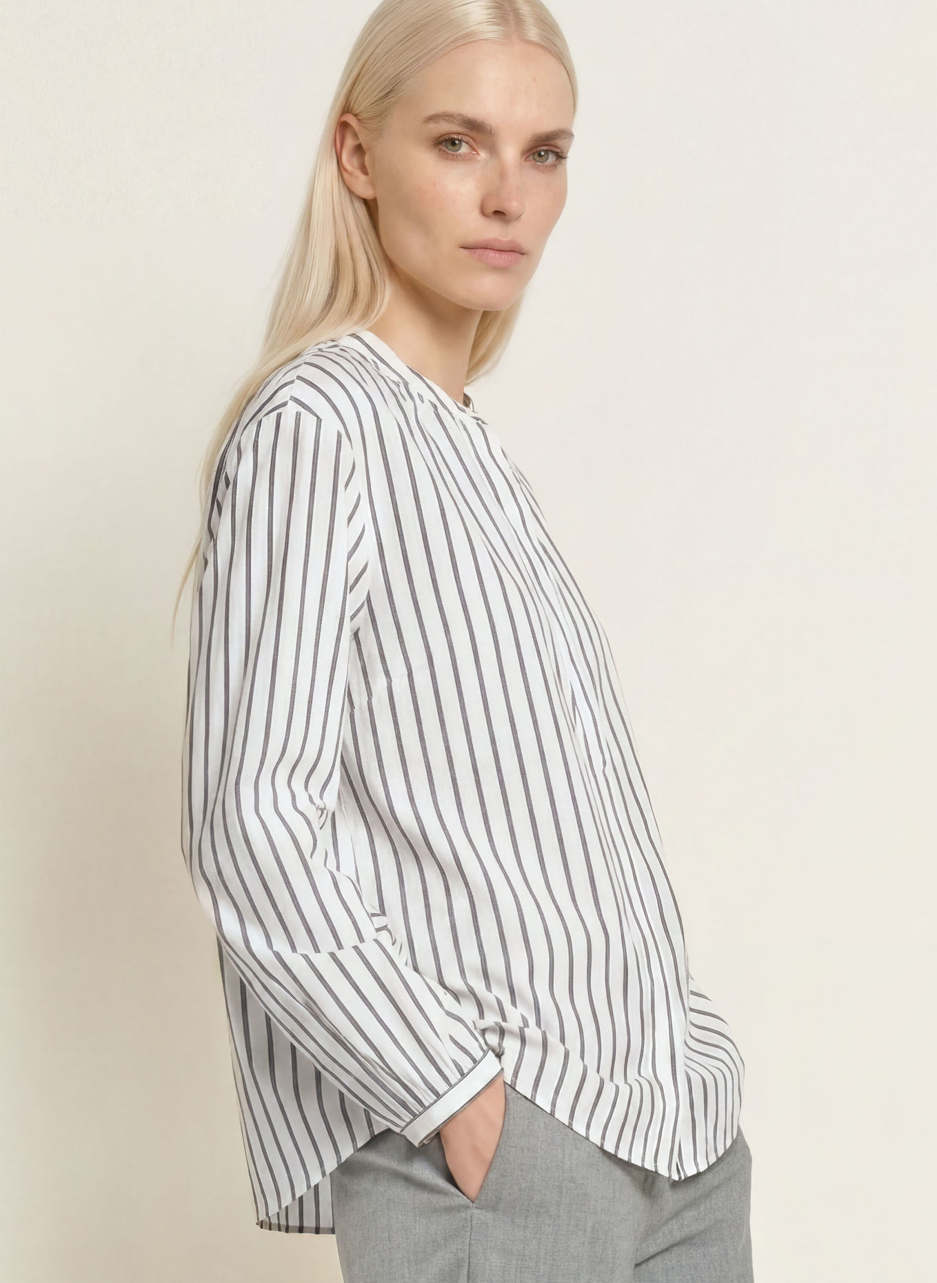 Marc O'Polo Chemisier: BLANC / TAUPE / GRIS FONCÉ